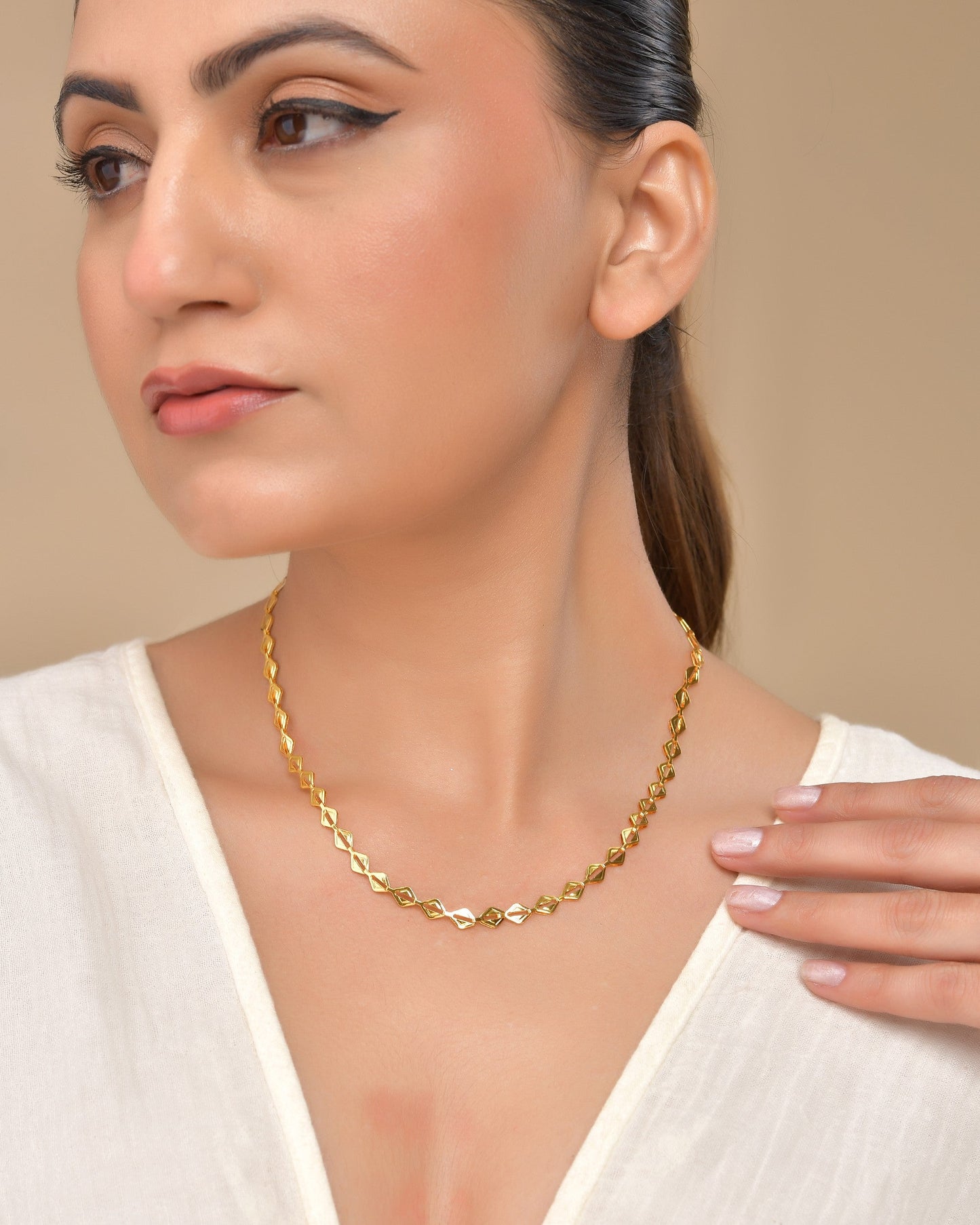 VOJ Gold Polished Geometrical Shaped Stainless Steel Chain For Women - Swadesiicart