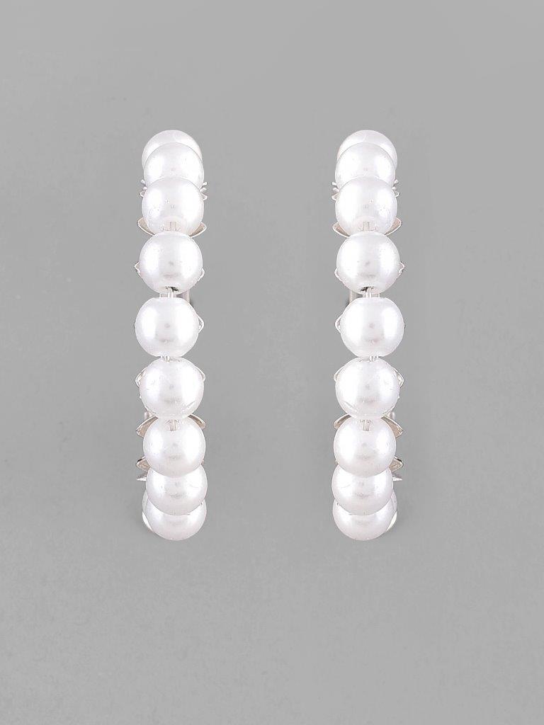 VOJ White Pearl Silver Plated Hoops Earrings - Swadesiicart