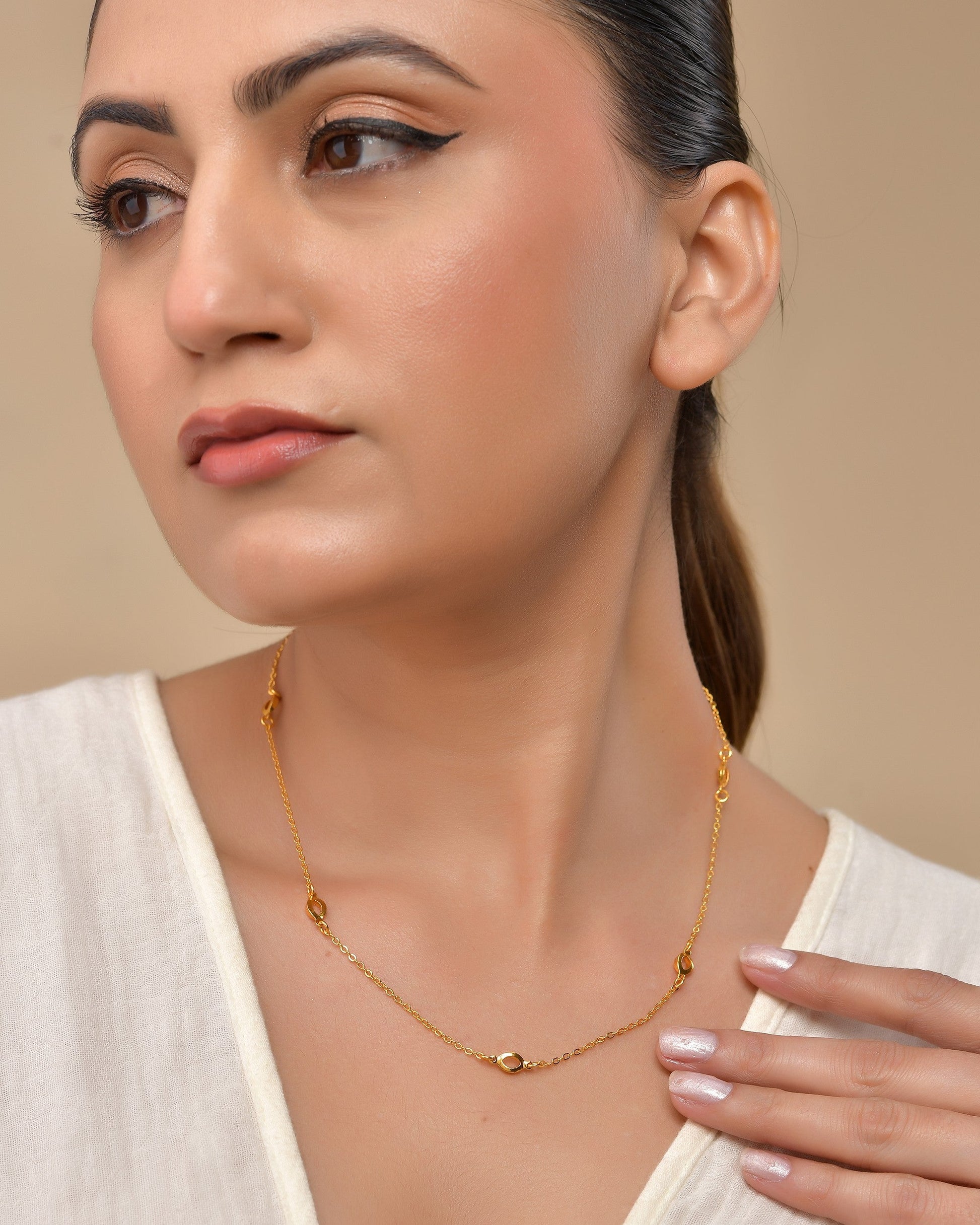 VOJ Gold Polished Minimal Designer Chain For Women - Swadesiicart
