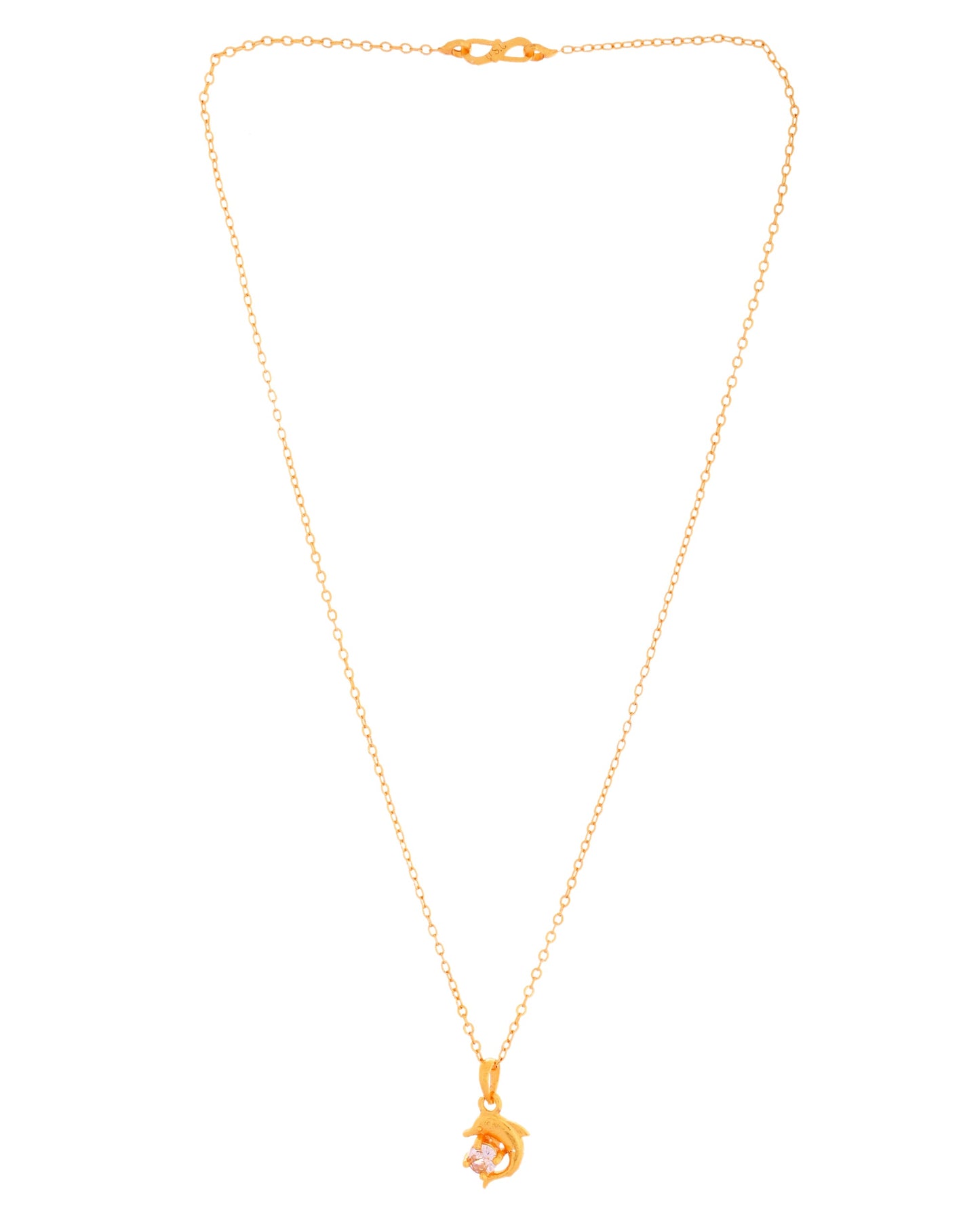 VOJ Gold Polished Chain With Fish Shaped Stone Studded Pendant - Swadesiicart