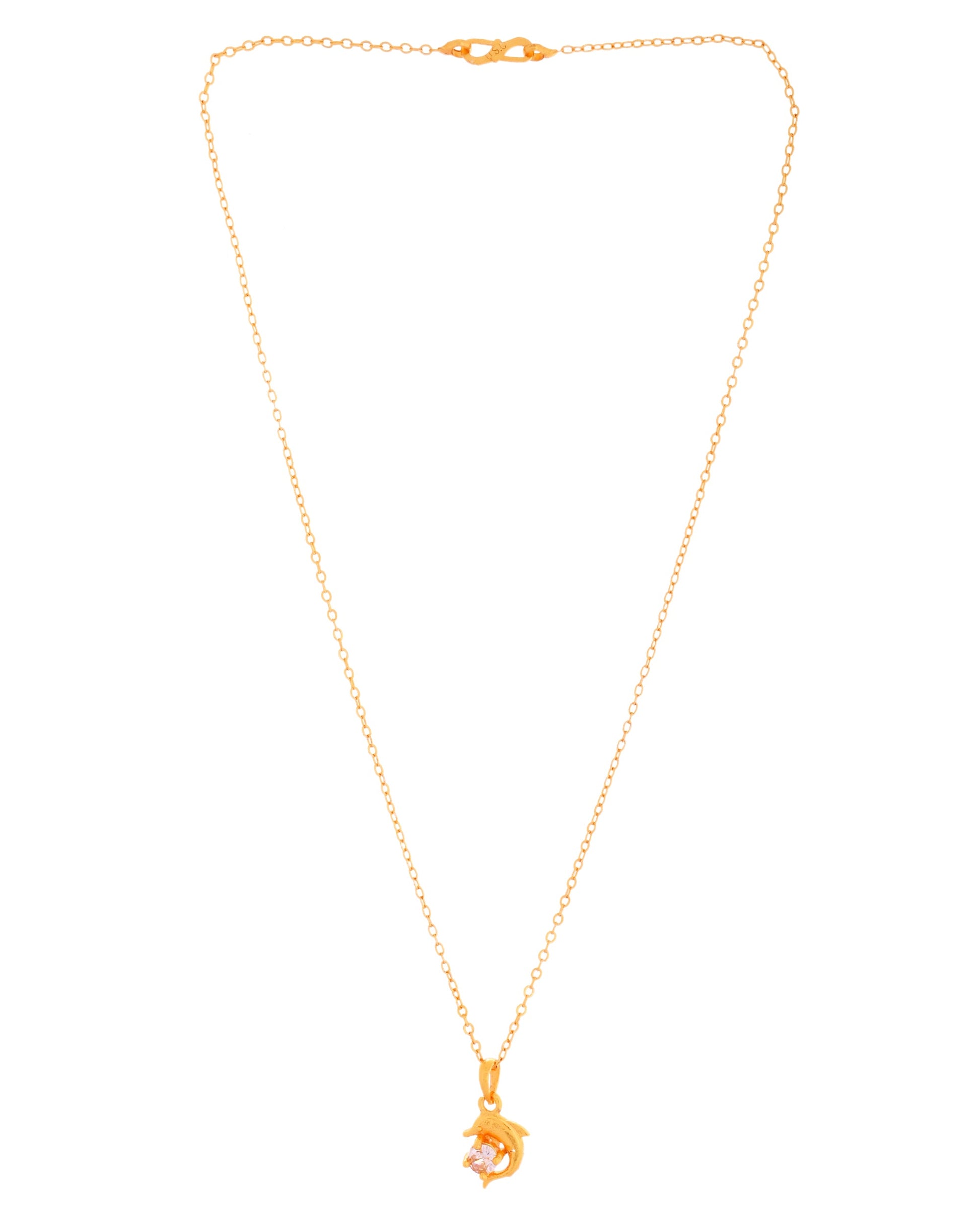 VOJ Gold Polished Chain With Fish Shaped Stone Studded Pendant - Swadesiicart