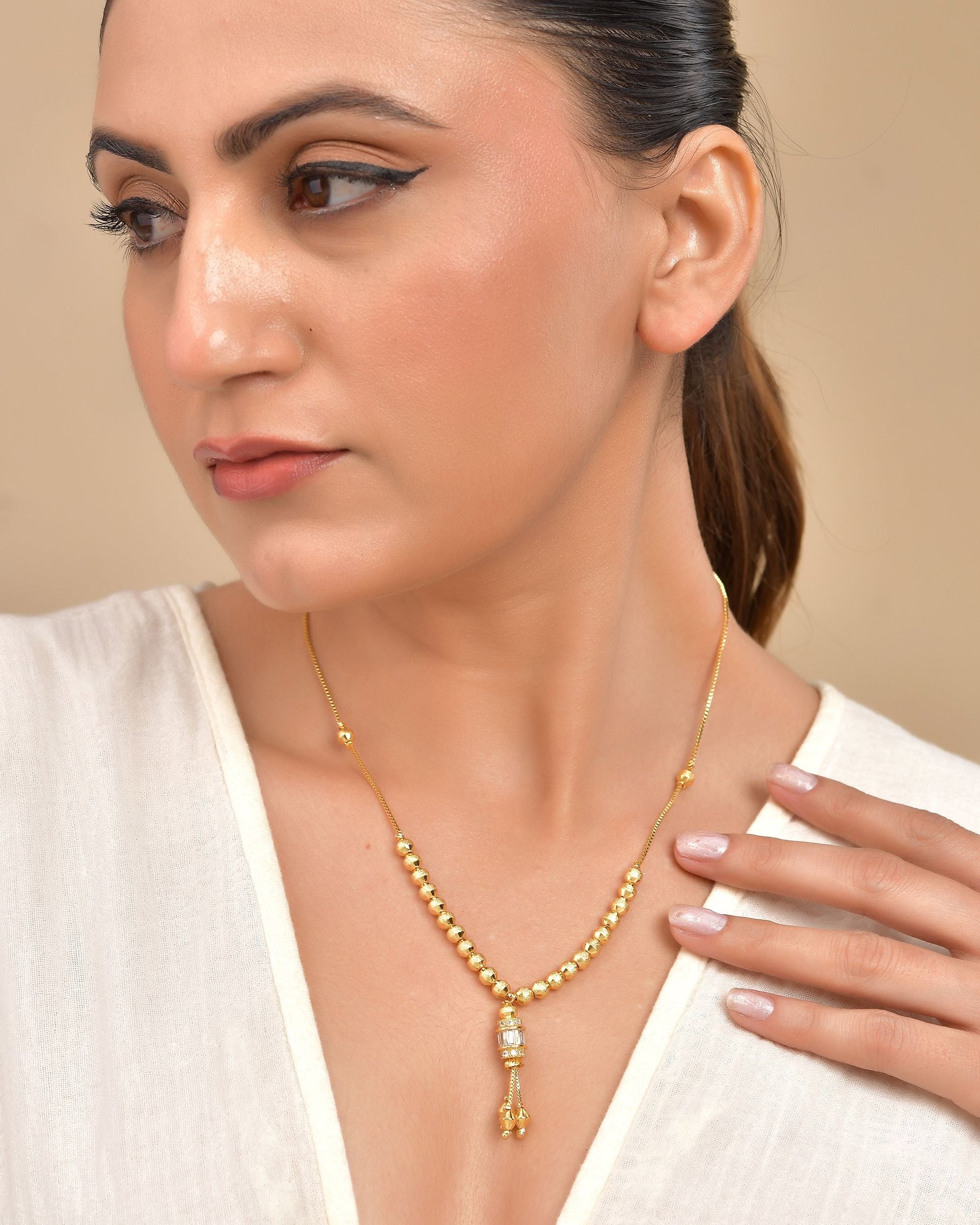 VOJ Rose Gold Polished Ad Studded Round Pendant With Chain - Swadesiicart