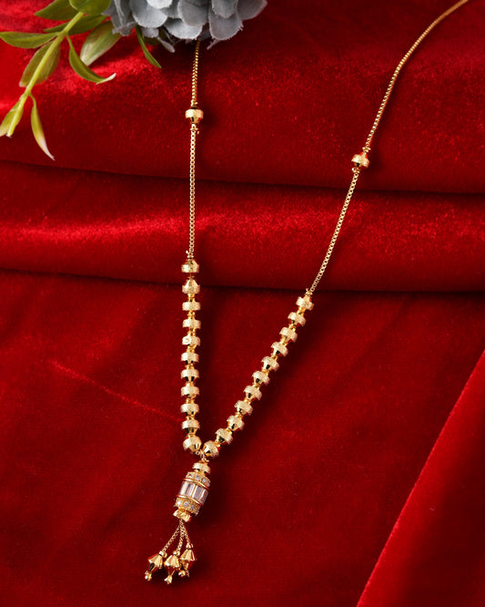 VOJ Rose Gold Polished Ad Studded Round Pendant With Chain - Swadesiicart