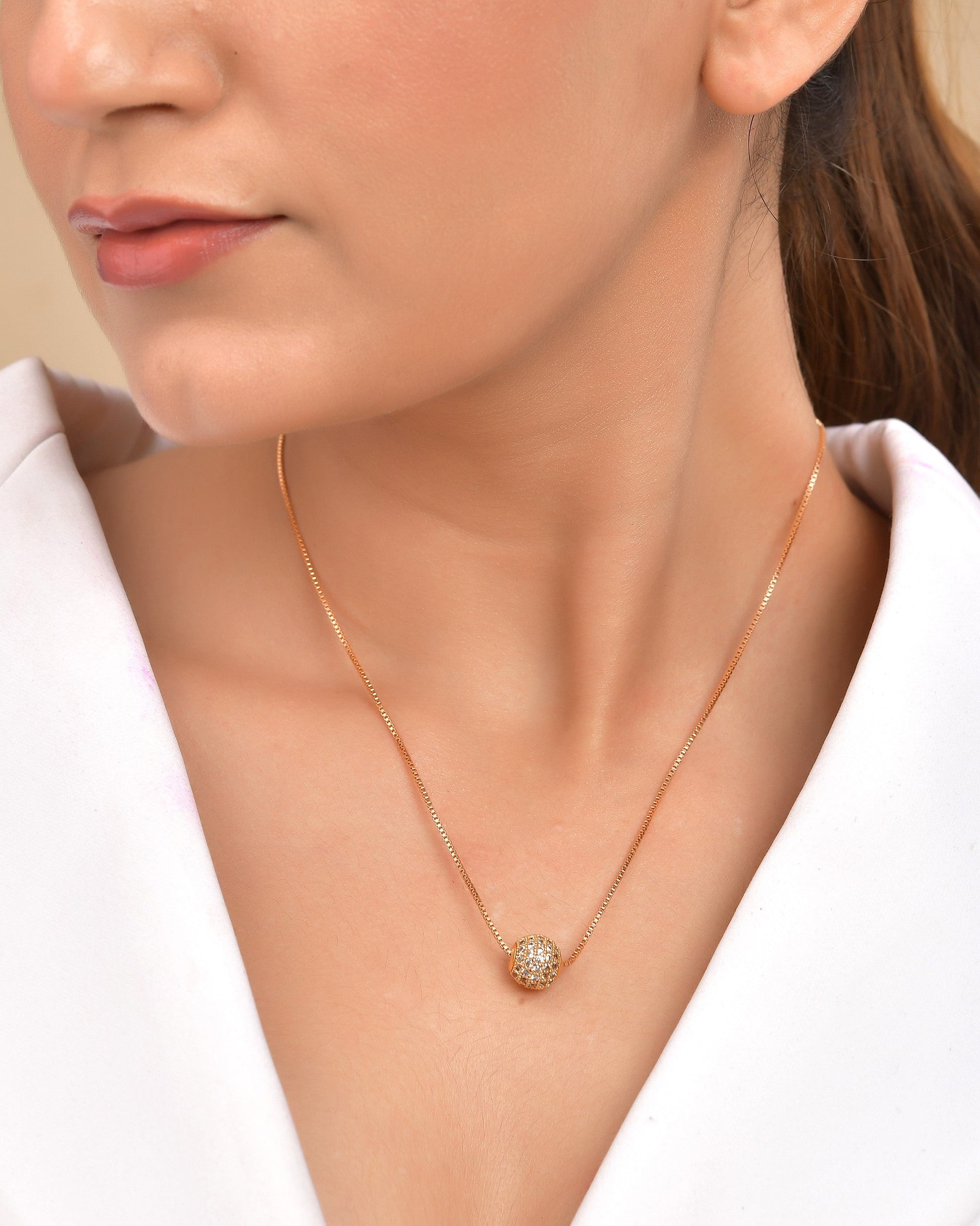 VOJ Gold Polished Women Stone Studded Designer Chain - Swadesiicart