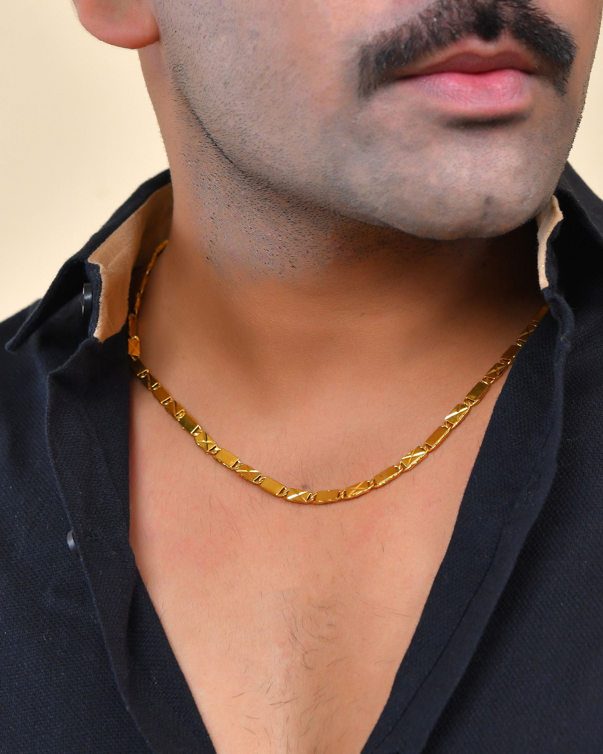 VOJ Stainless Steel Gold Polished Biscuit Shaped Classic Chain - Swadesiicart