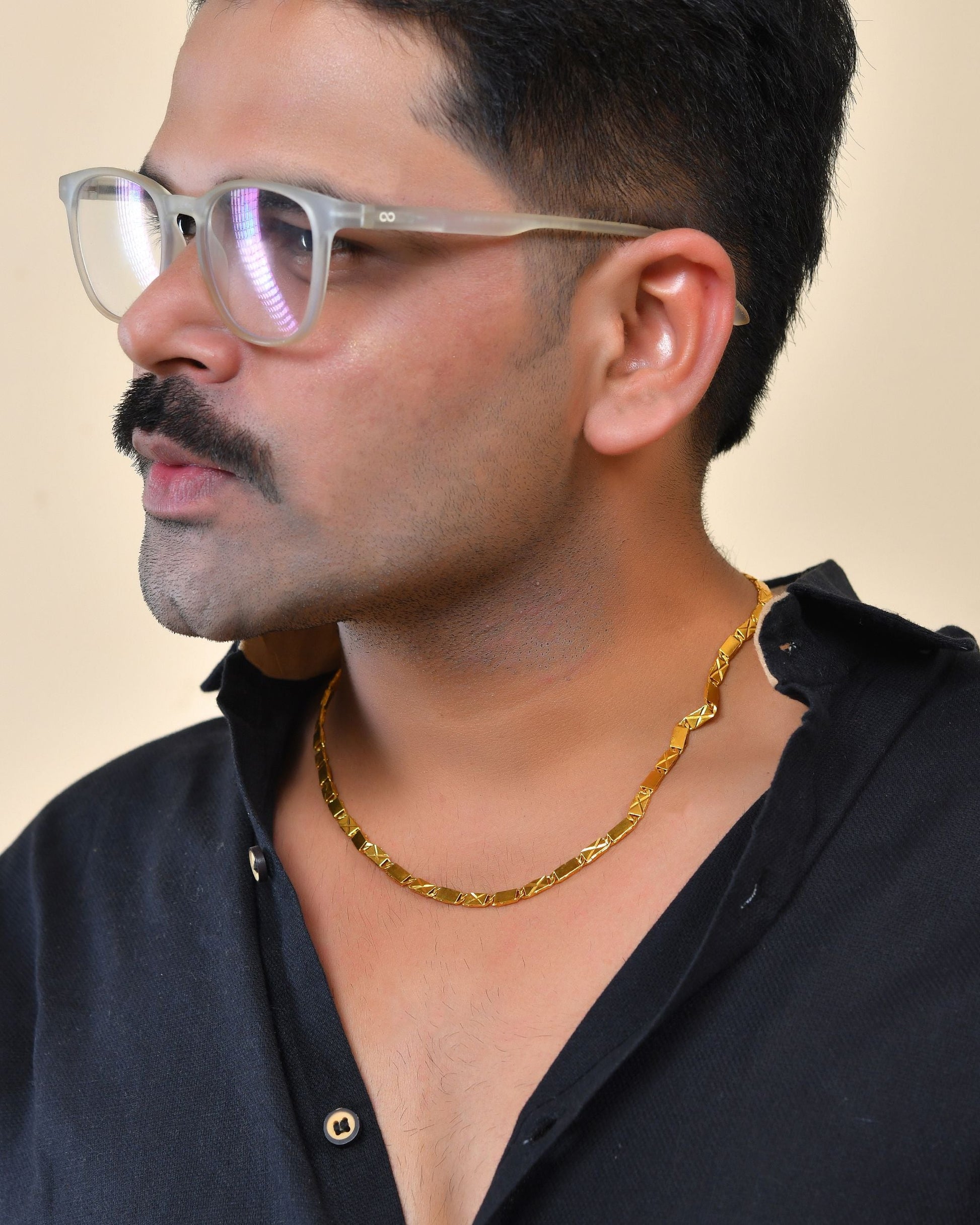 VOJ Stainless Steel Gold Polished Biscuit Shaped Classic Chain - Swadesiicart