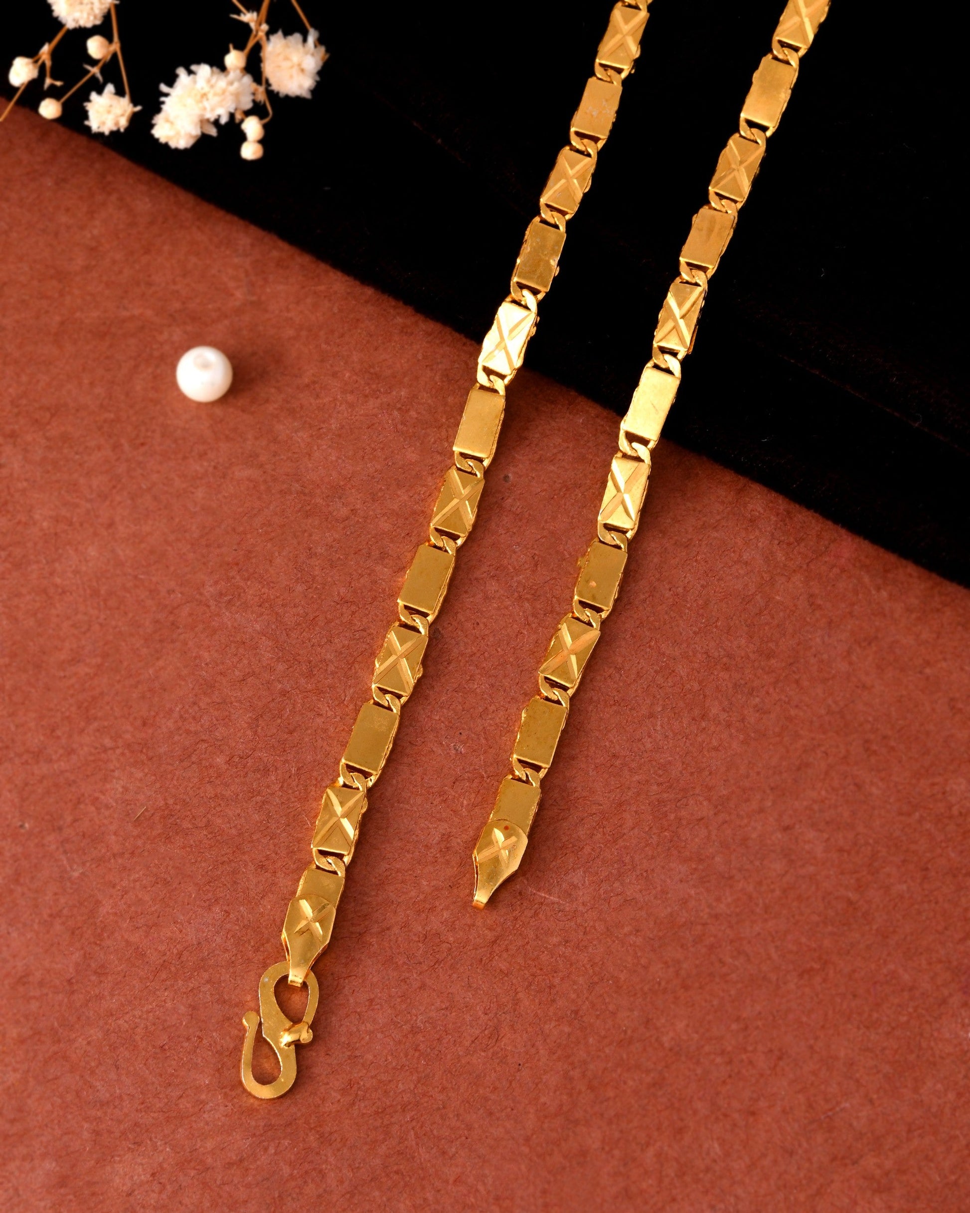 VOJ Stainless Steel Gold Polished Biscuit Shaped Classic Chain - Swadesiicart