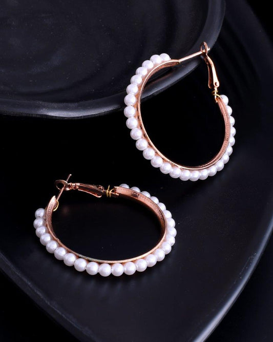 VOJ White Pearl Gold-Polished Hoops Earrings - Swadesiicart