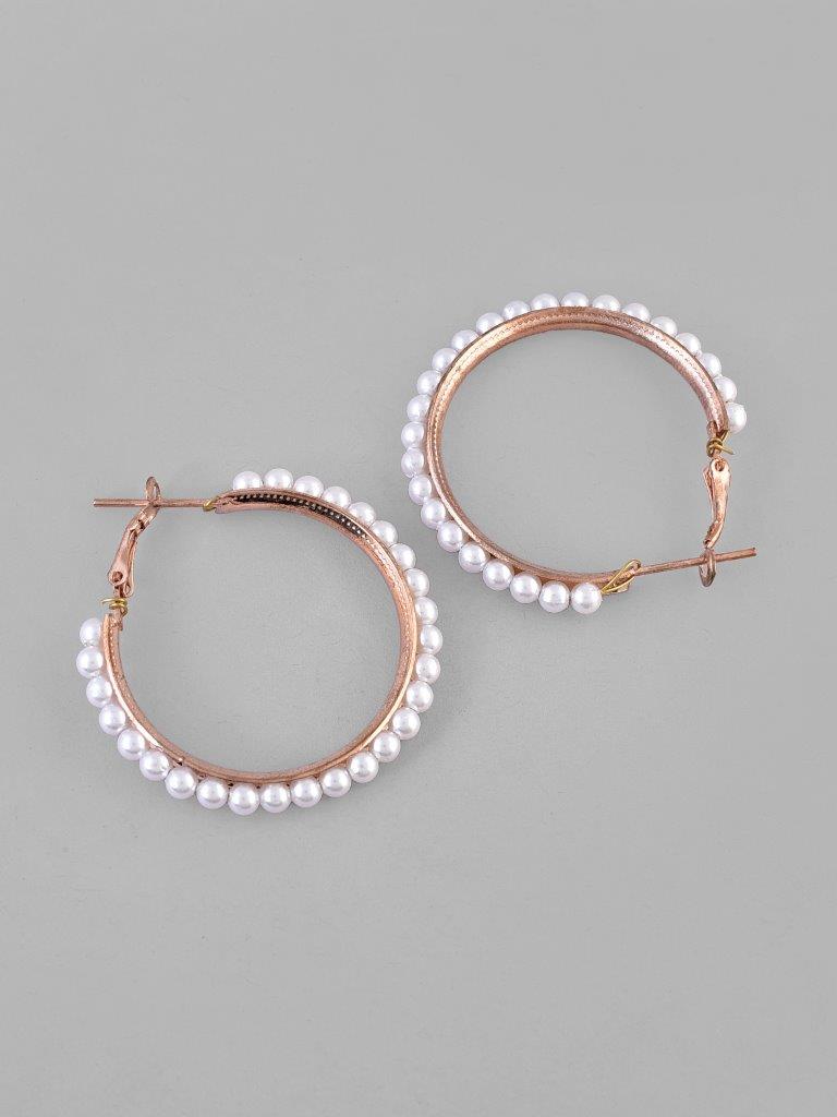 VOJ White Pearl Gold-Polished Hoops Earrings - Swadesiicart