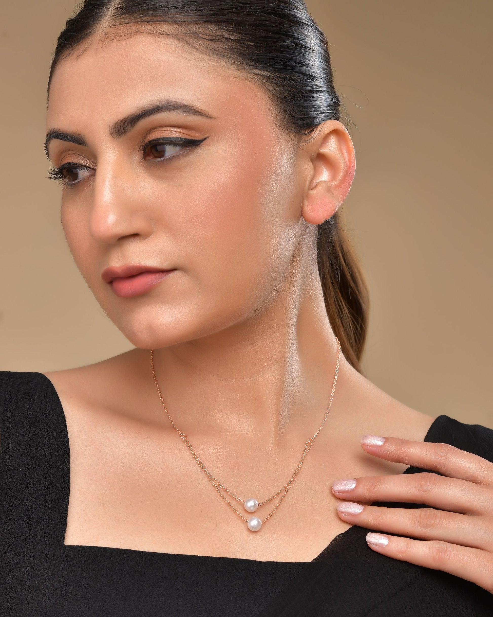 VOJ Gold Polished Pearl Studded Multi Layer Chain - Swadesiicart