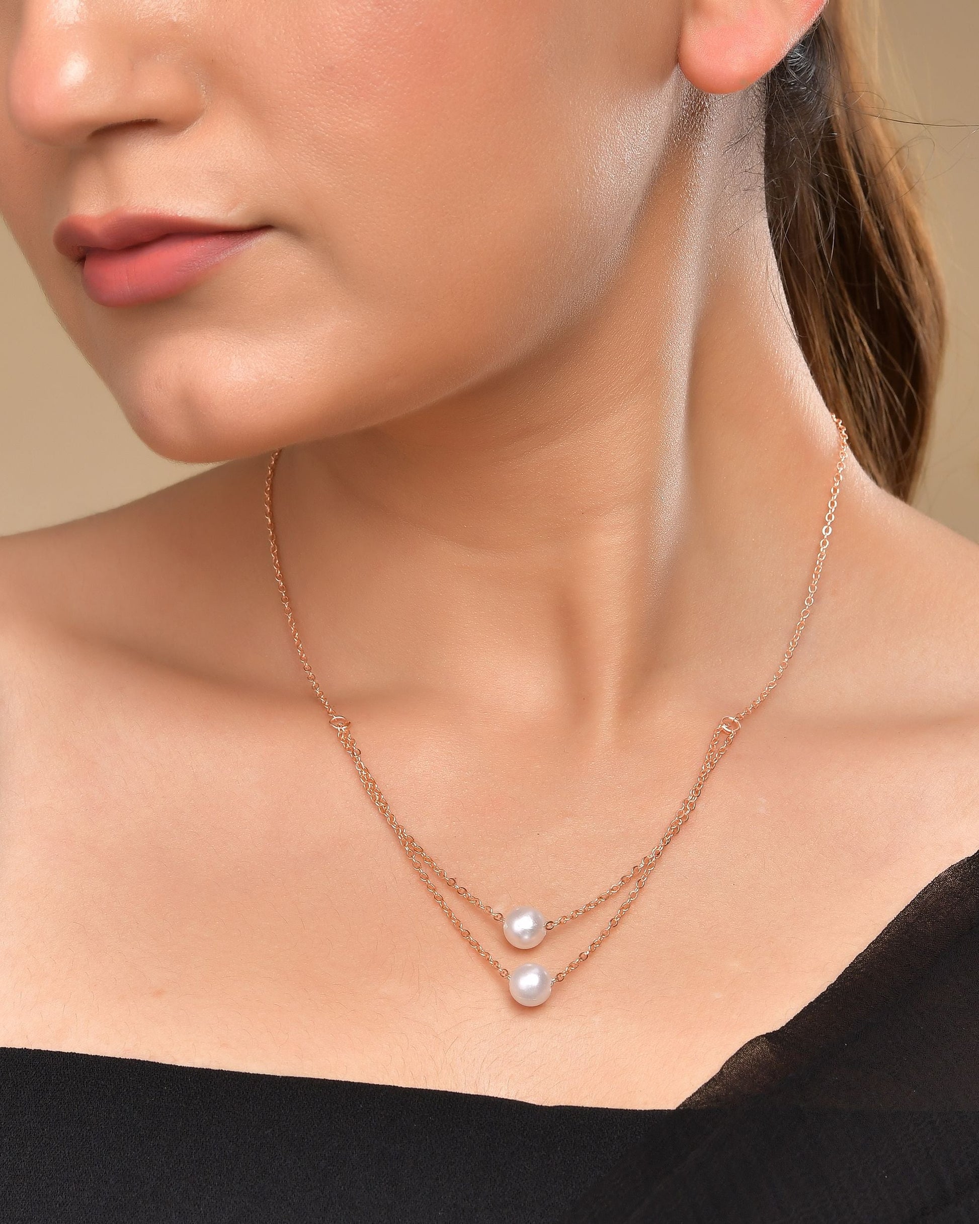 VOJ Gold Polished Pearl Studded Multi Layer Chain - Swadesiicart
