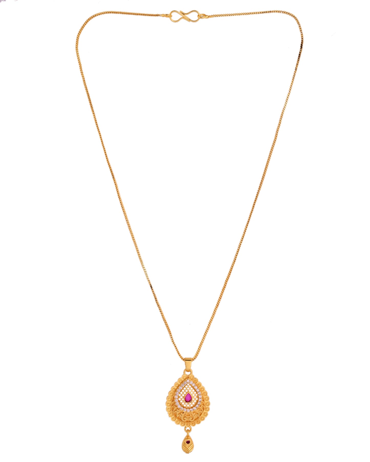 VOJ Gold Polished Teardrop Shaped Pendant With Chain Set - Swadesiicart