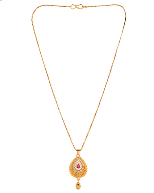 VOJ Gold Polished Teardrop Shaped Pendant With Chain Set - Swadesiicart