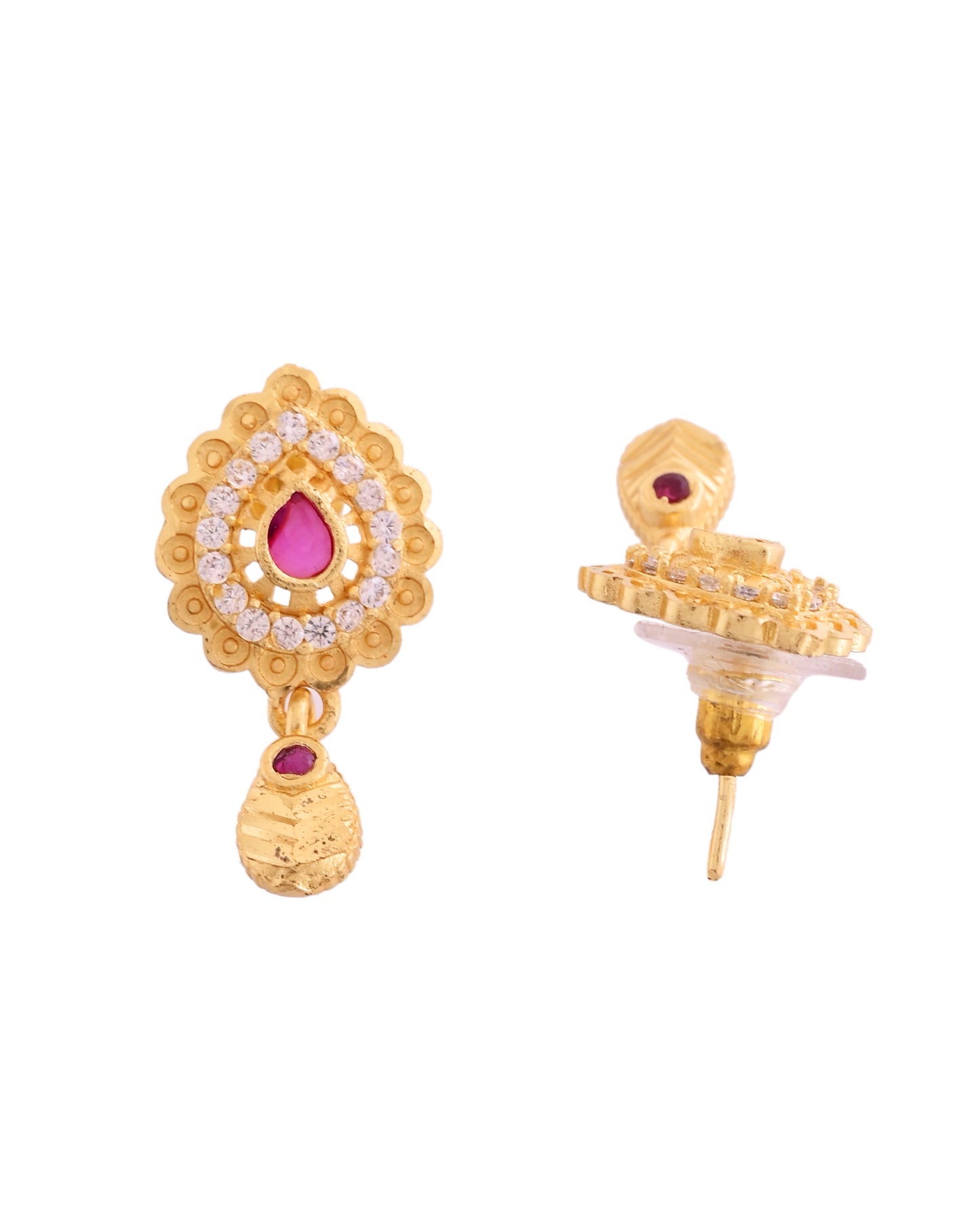 VOJ Gold Polished Teardrop Shaped Pendant With Chain Set - Swadesiicart