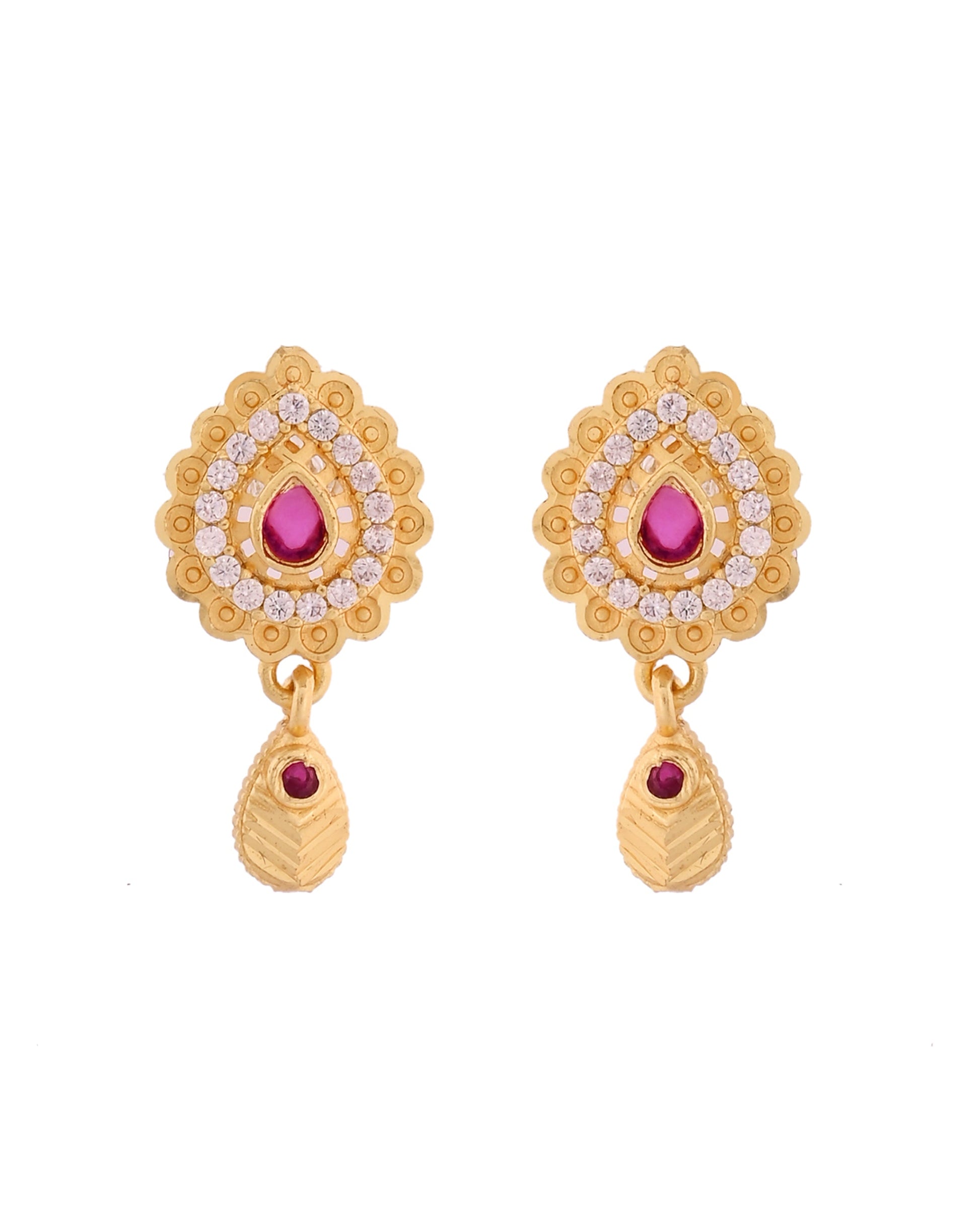 VOJ Gold Polished Teardrop Shaped Pendant With Chain Set - Swadesiicart