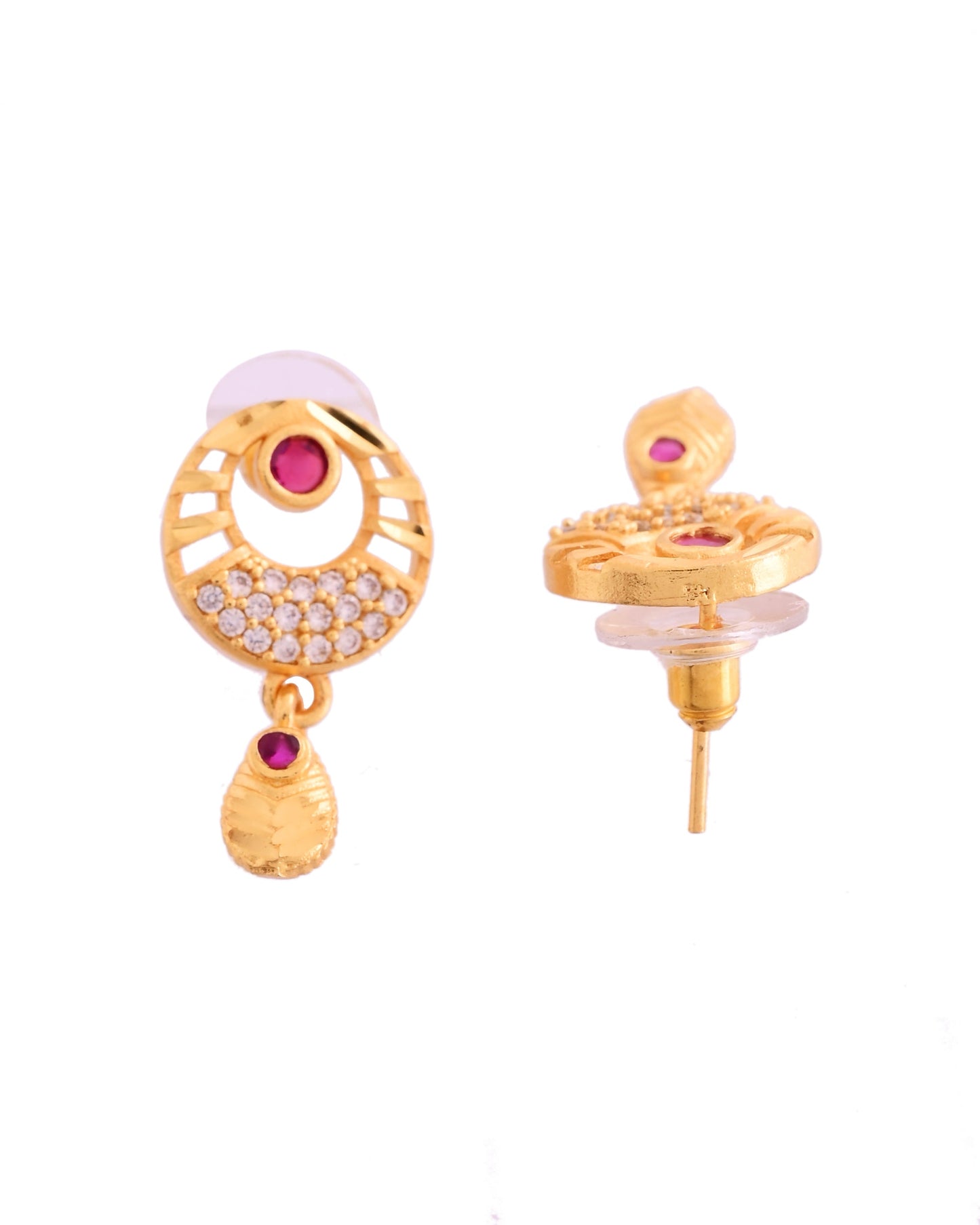 VOJ Gold Polished Circular Pendant With Chain And Earrings Set - Swadesiicart