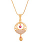 VOJ Gold Polished Circular Pendant With Chain And Earrings Set - Swadesiicart