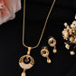 VOJ Gold Polished Circular Pendant With Chain And Earrings Set - Swadesiicart