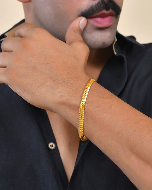 VOJ Men Stainless Steel Gold Polished Handcrafted Bracelet - Swadesiicart