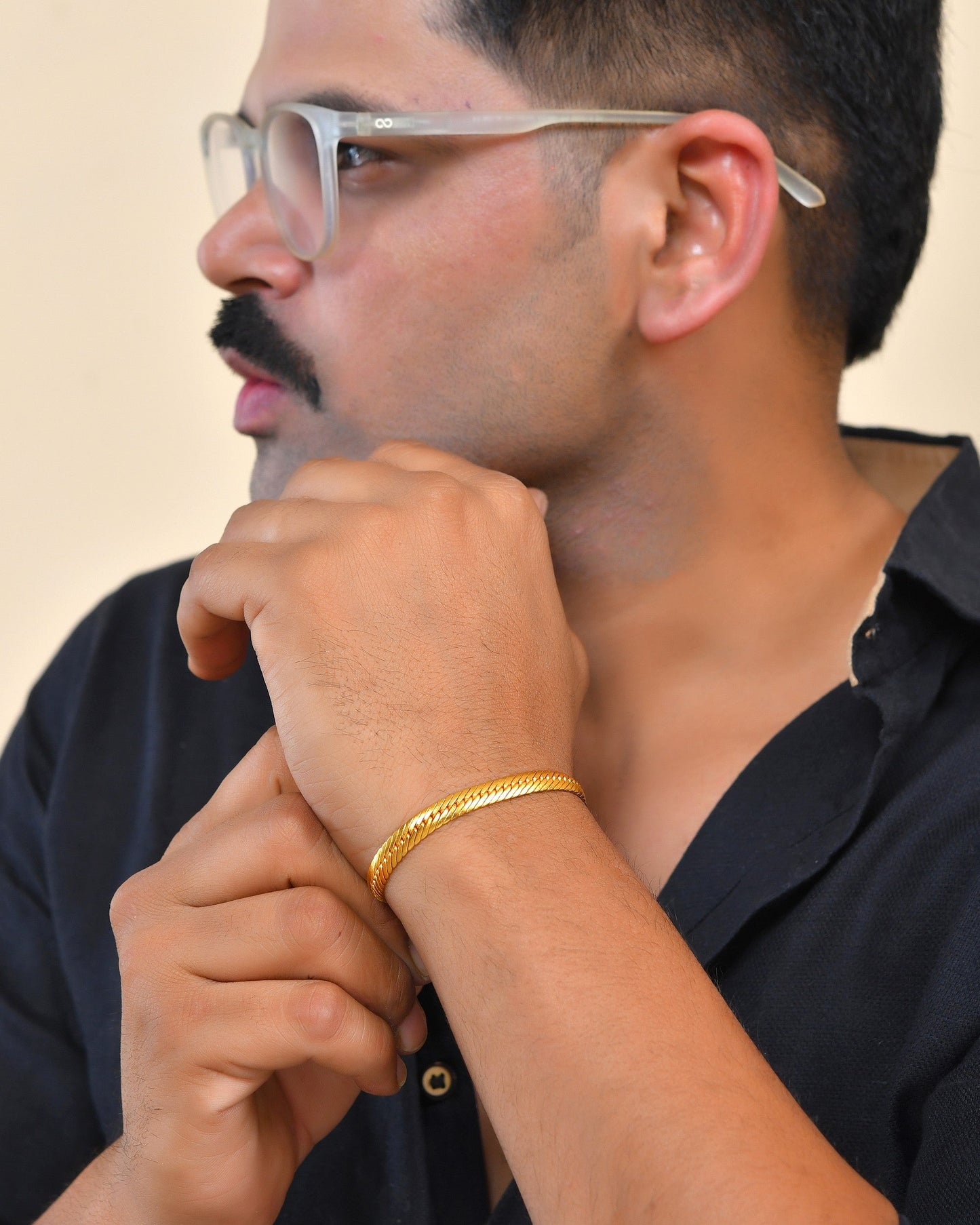 VOJ Men Stainless Steel Gold Polished Handcrafted Bracelet - Swadesiicart