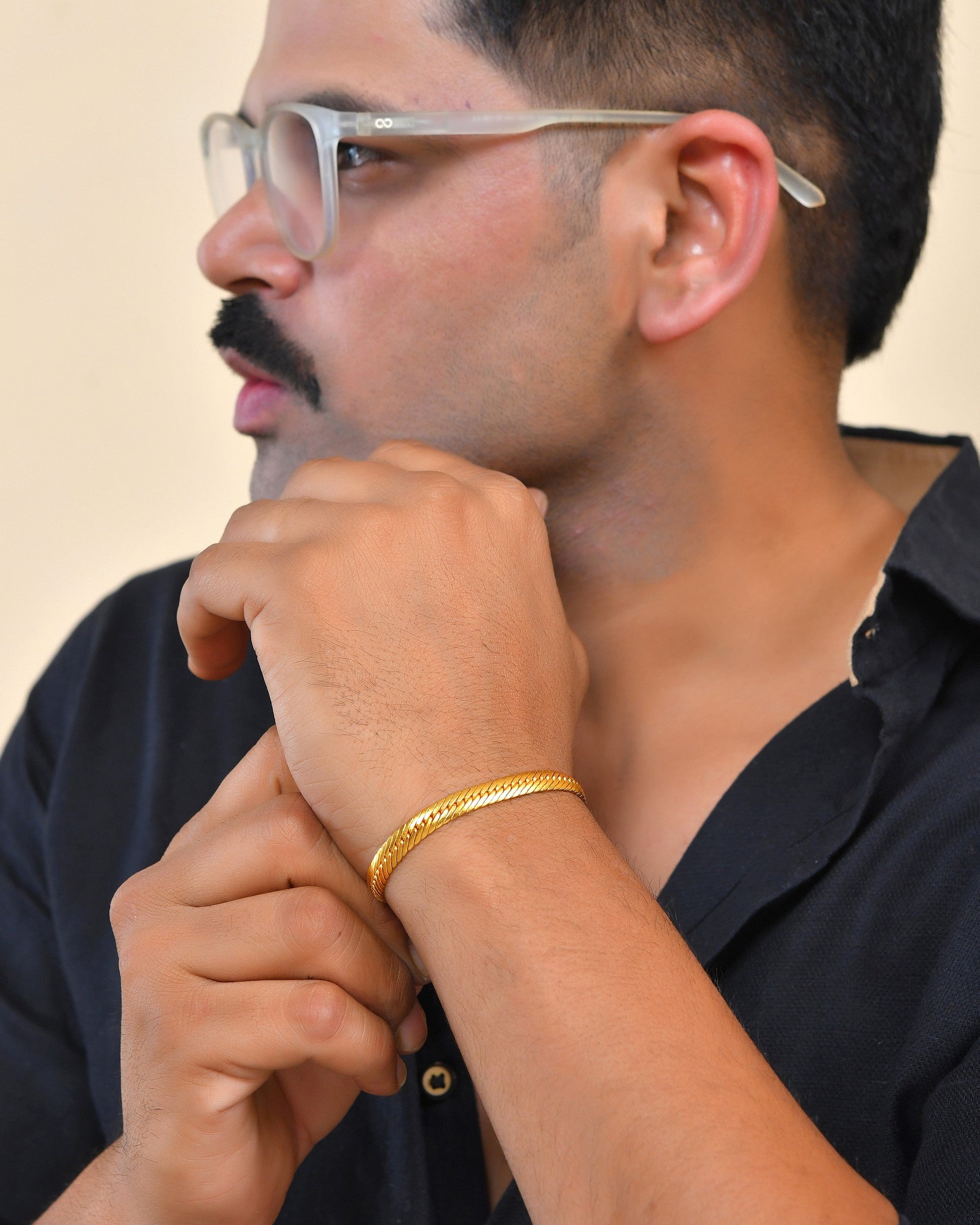 VOJ Men Stainless Steel Gold Polished Handcrafted Bracelet - Swadesiicart