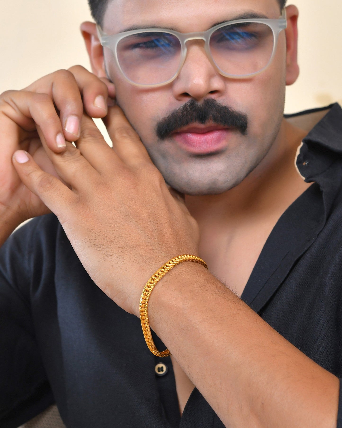 VOJ Men Gold Polished Stainless Steel Linked Bracelet - Swadesiicart