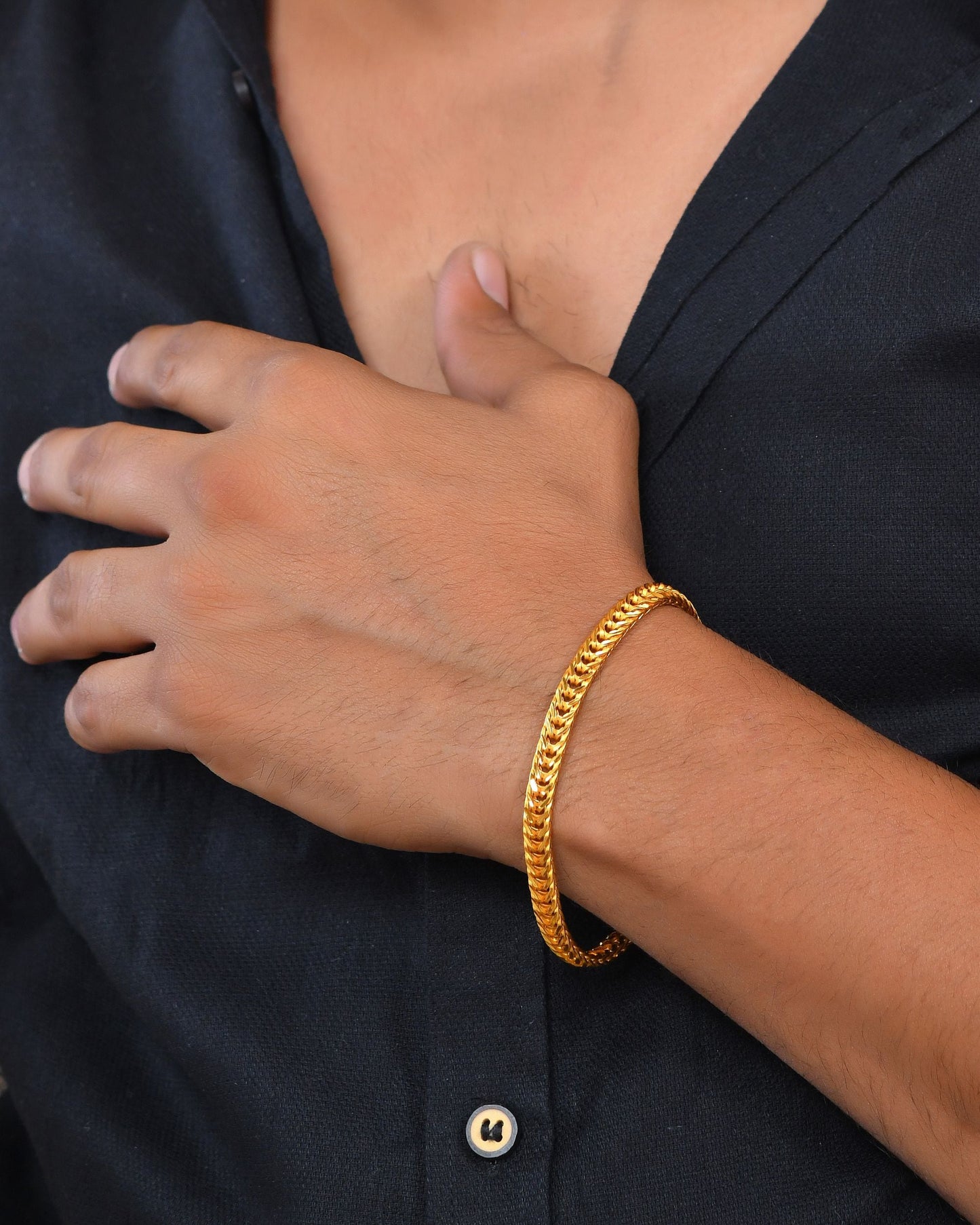VOJ Men Gold Polished Stainless Steel Linked Bracelet - Swadesiicart