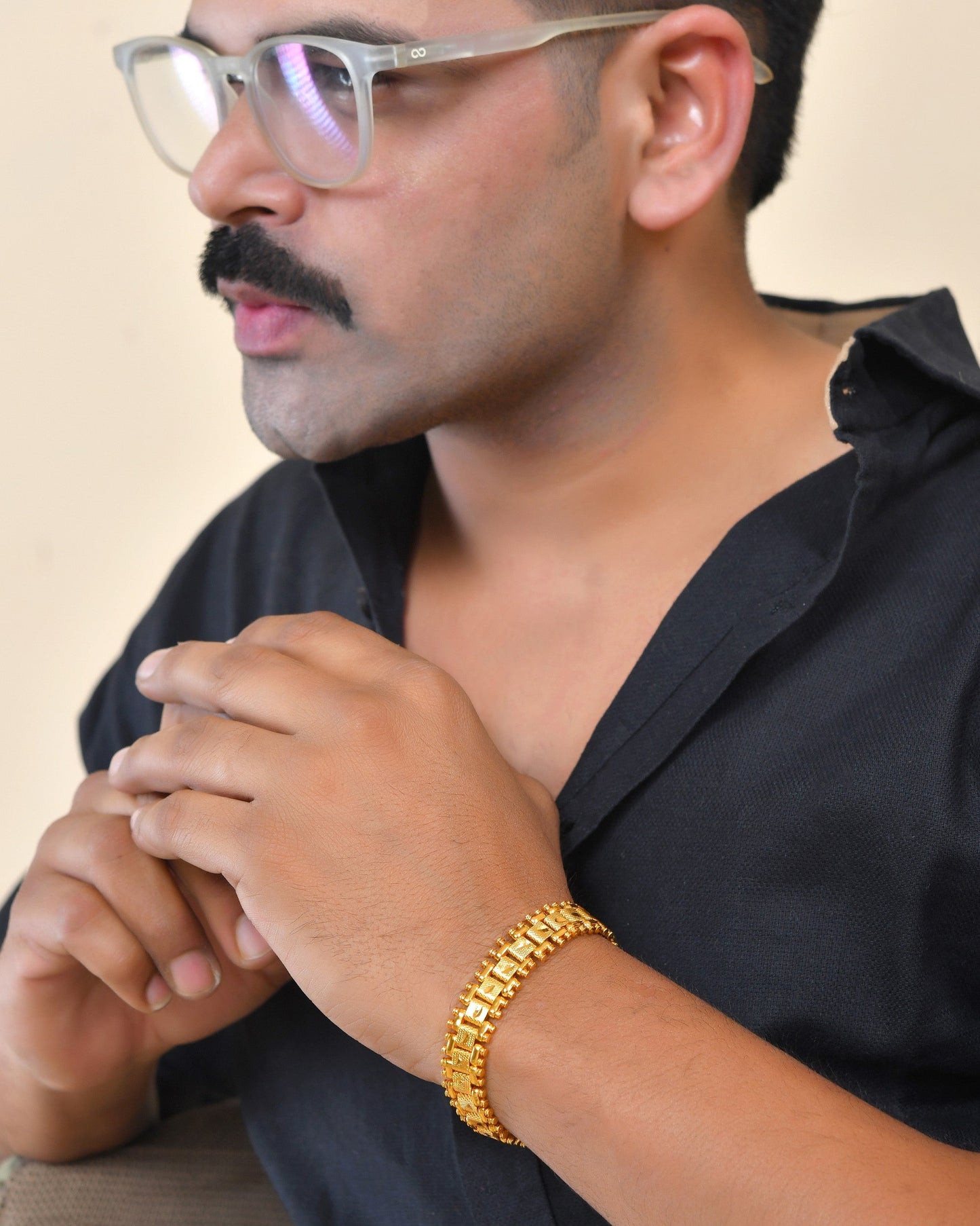 VOJ Gold Polished Handcrafted Stainless Steel Linked Bracelet For Men - Swadesiicart