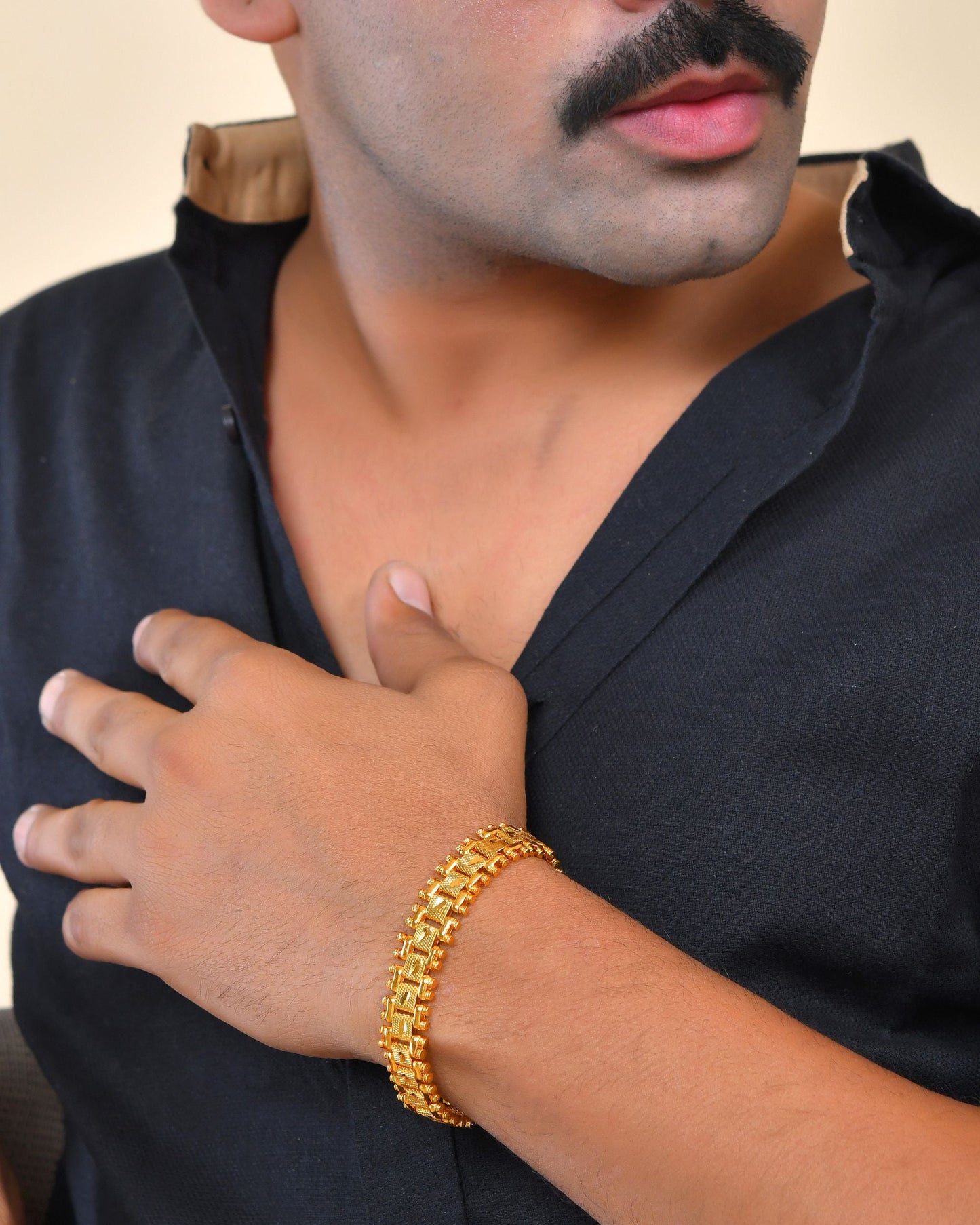 VOJ Gold Polished Handcrafted Stainless Steel Linked Bracelet For Men - Swadesiicart