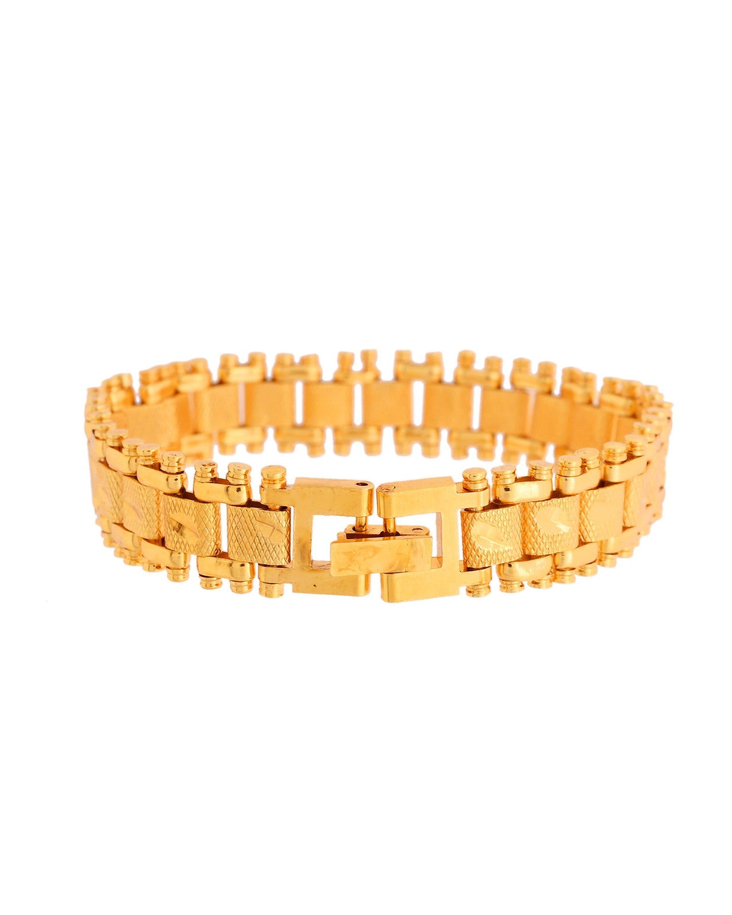VOJ Gold Polished Handcrafted Stainless Steel Linked Bracelet For Men - Swadesiicart