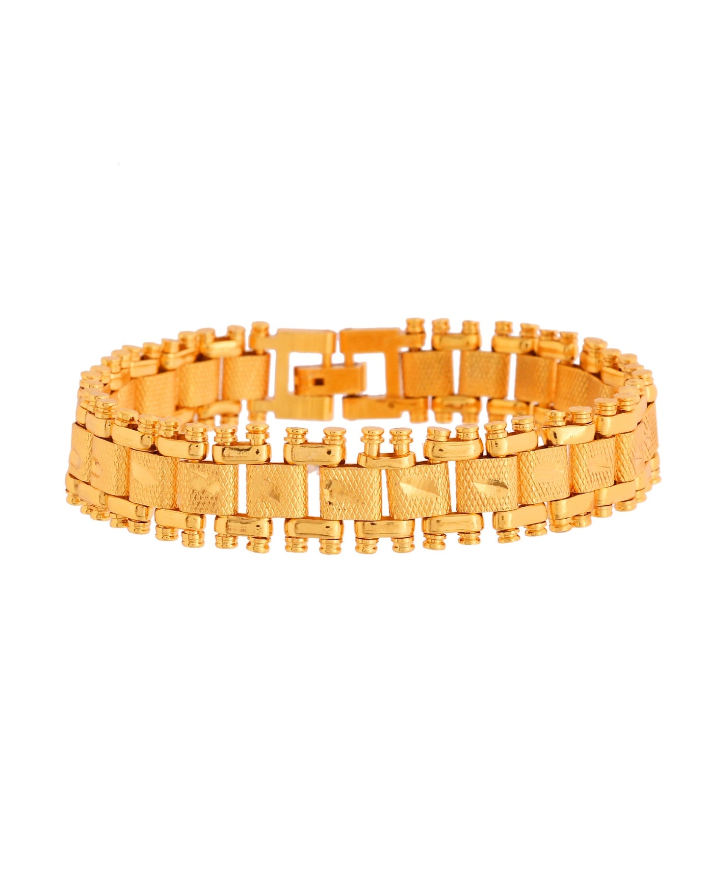 VOJ Gold Polished Handcrafted Stainless Steel Linked Bracelet For Men - Swadesiicart