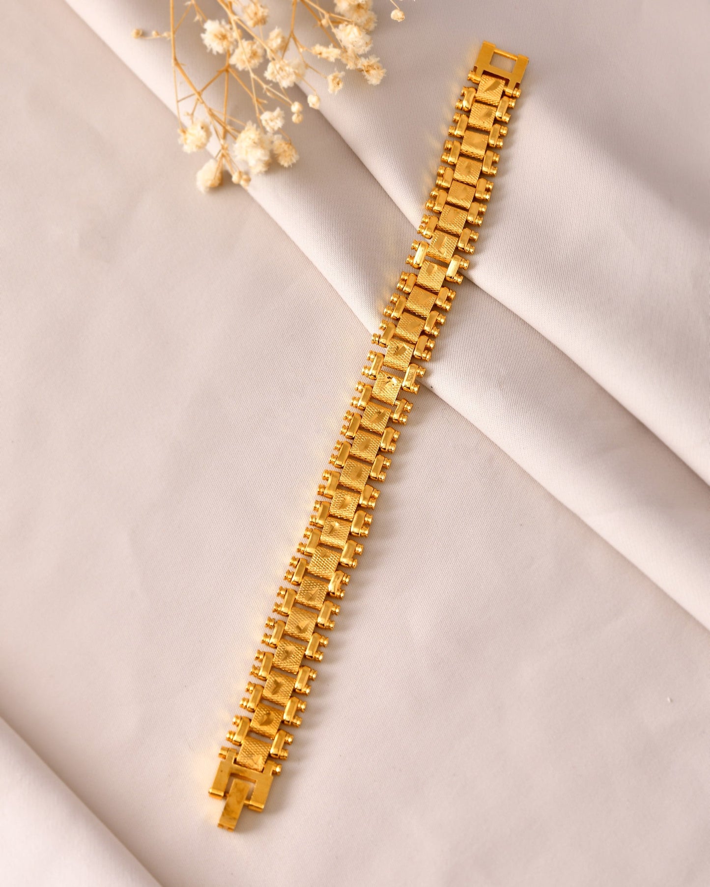 VOJ Gold Polished Handcrafted Stainless Steel Linked Bracelet For Men - Swadesiicart
