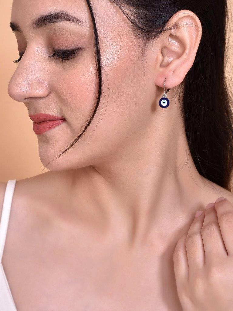 VOJ Silver Plated Contemporary Evel Eye Drop Earrings - Swadesiicart