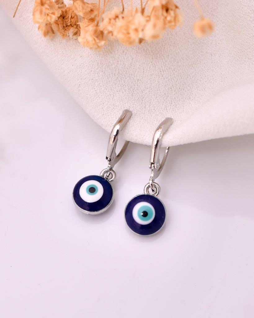 VOJ Silver Plated Contemporary Evel Eye Drop Earrings - Swadesiicart
