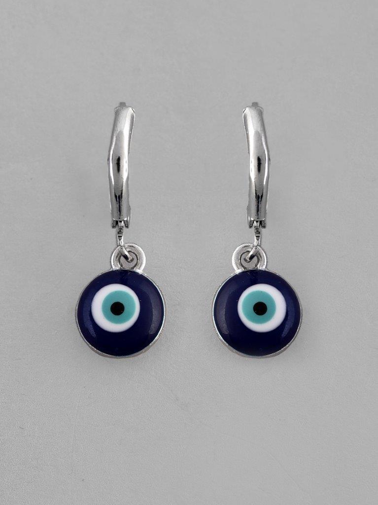 VOJ Silver Plated Contemporary Evel Eye Drop Earrings - Swadesiicart