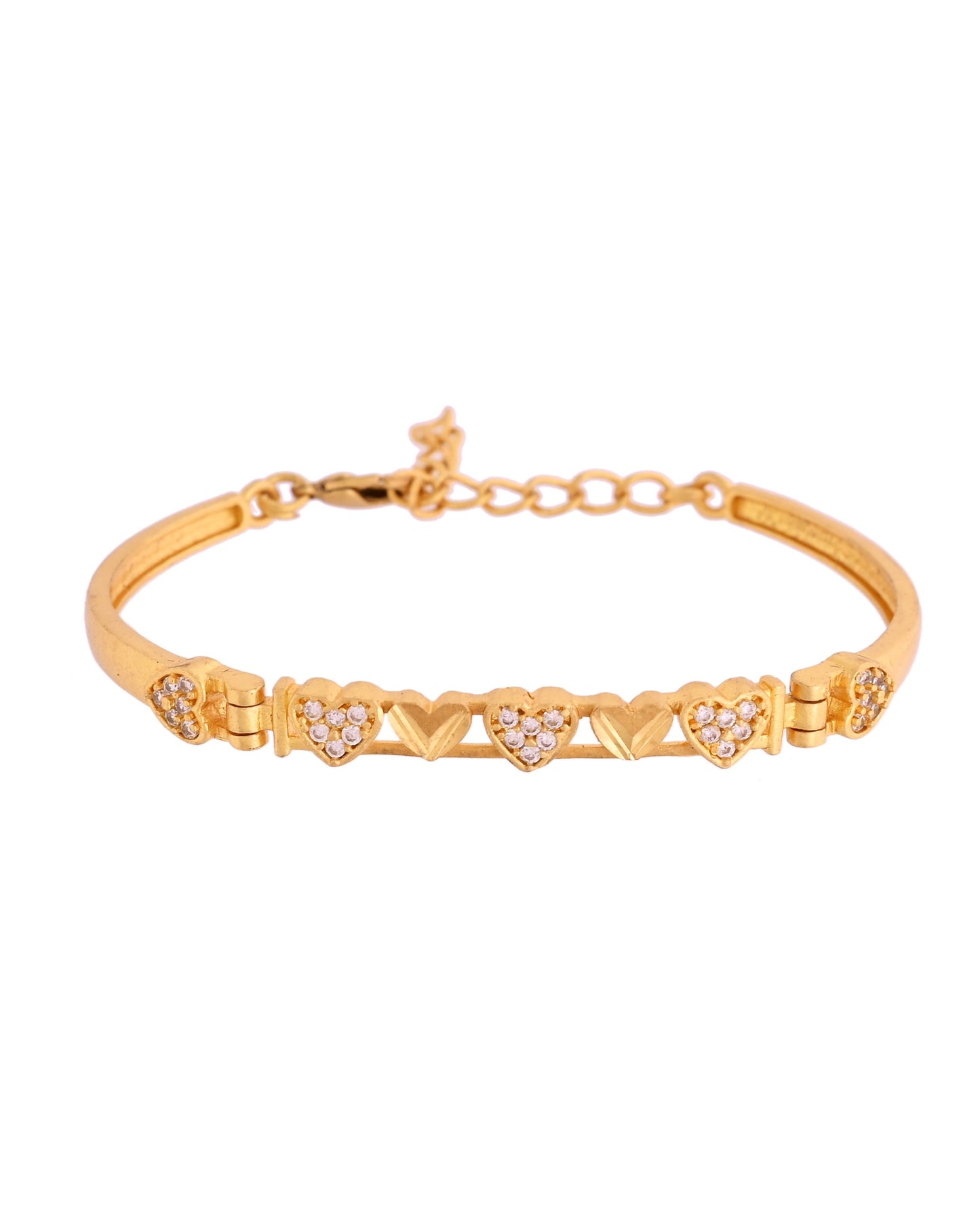 VOJ Women Gold Polished Heart Shaped Stone Studded Link Bracelet - Swadesiicart