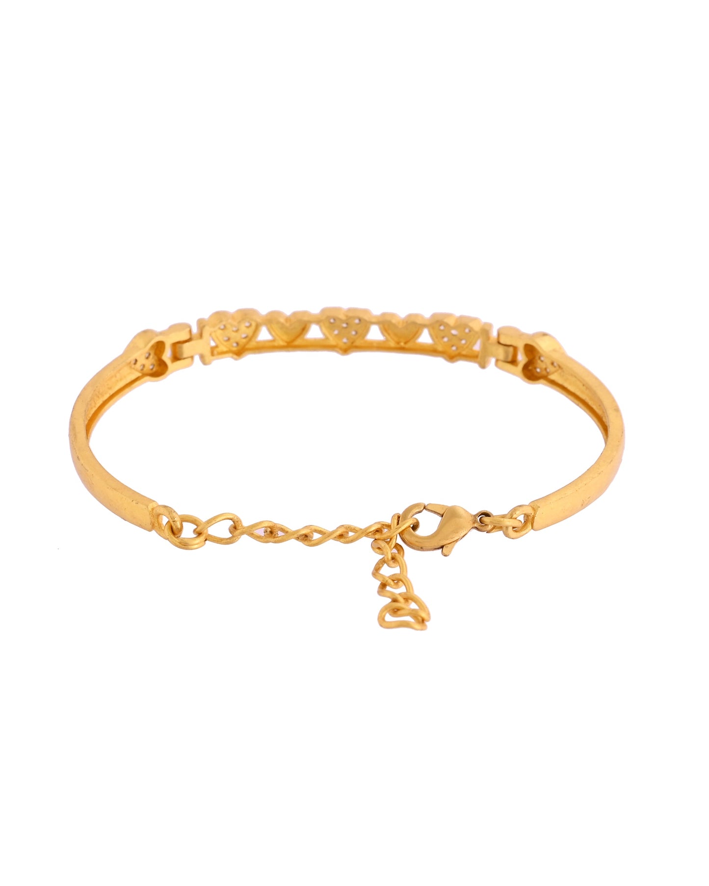VOJ Women Gold Polished Heart Shaped Stone Studded Link Bracelet - Swadesiicart