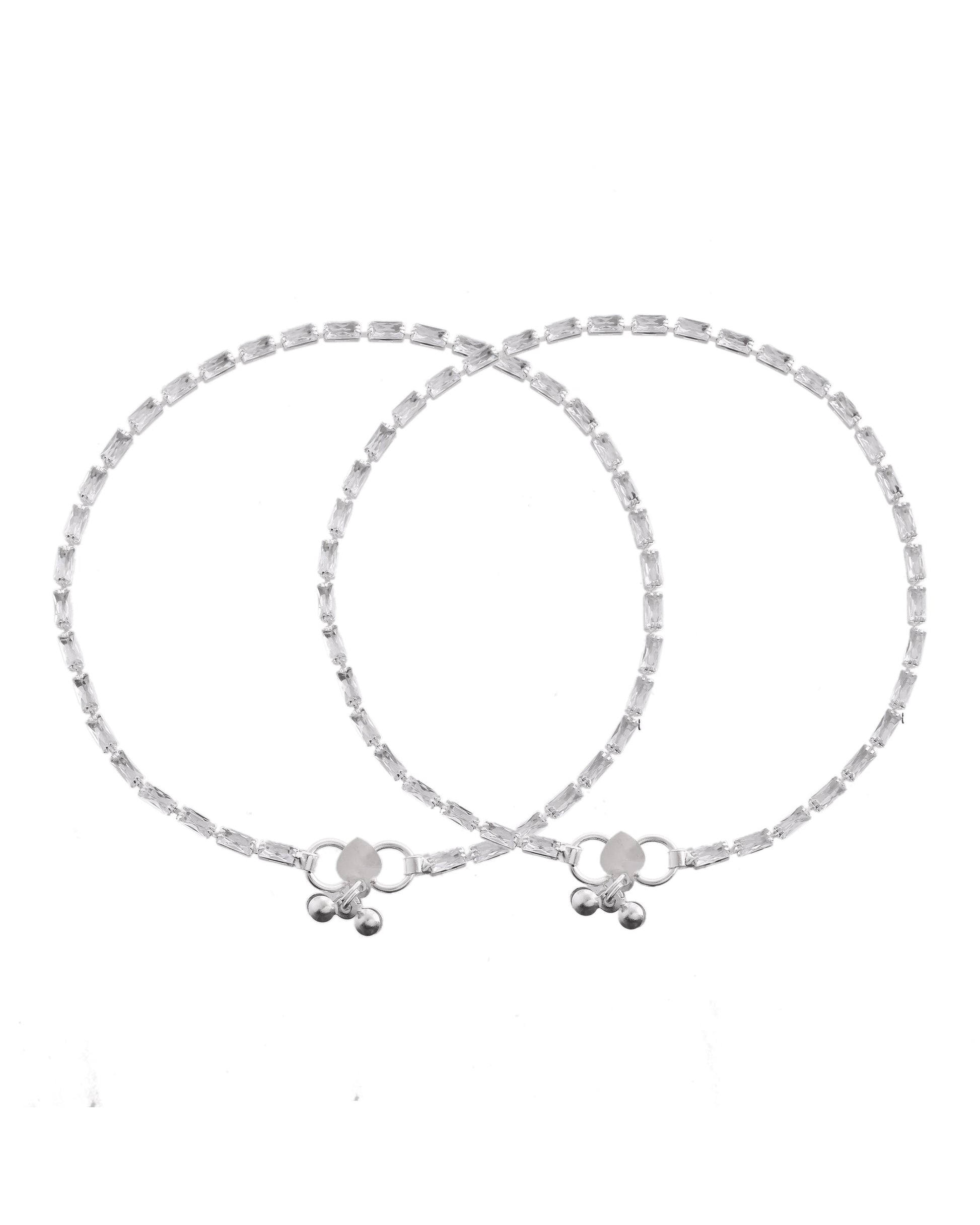 VOJ Set Of 2 Silver Plated Stone Studded Anklet - Swadesiicart
