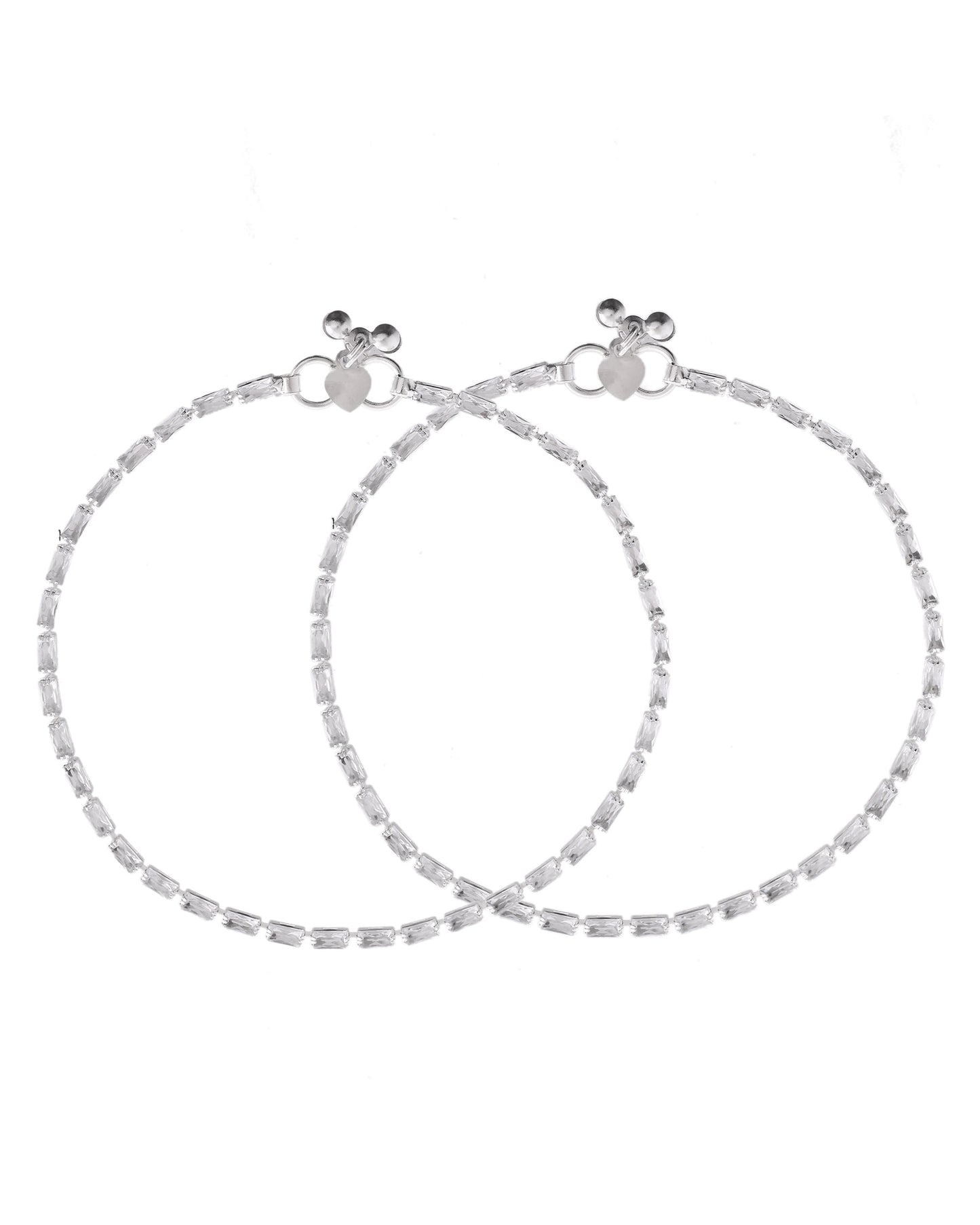 VOJ Set Of 2 Silver Plated Stone Studded Anklet - Swadesiicart