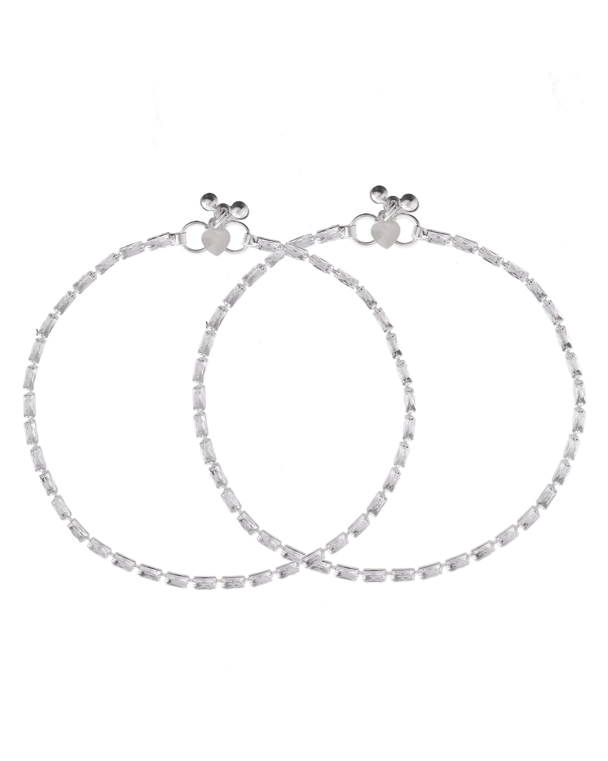 VOJ Set Of 2 Silver Plated Stone Studded Anklet - Swadesiicart