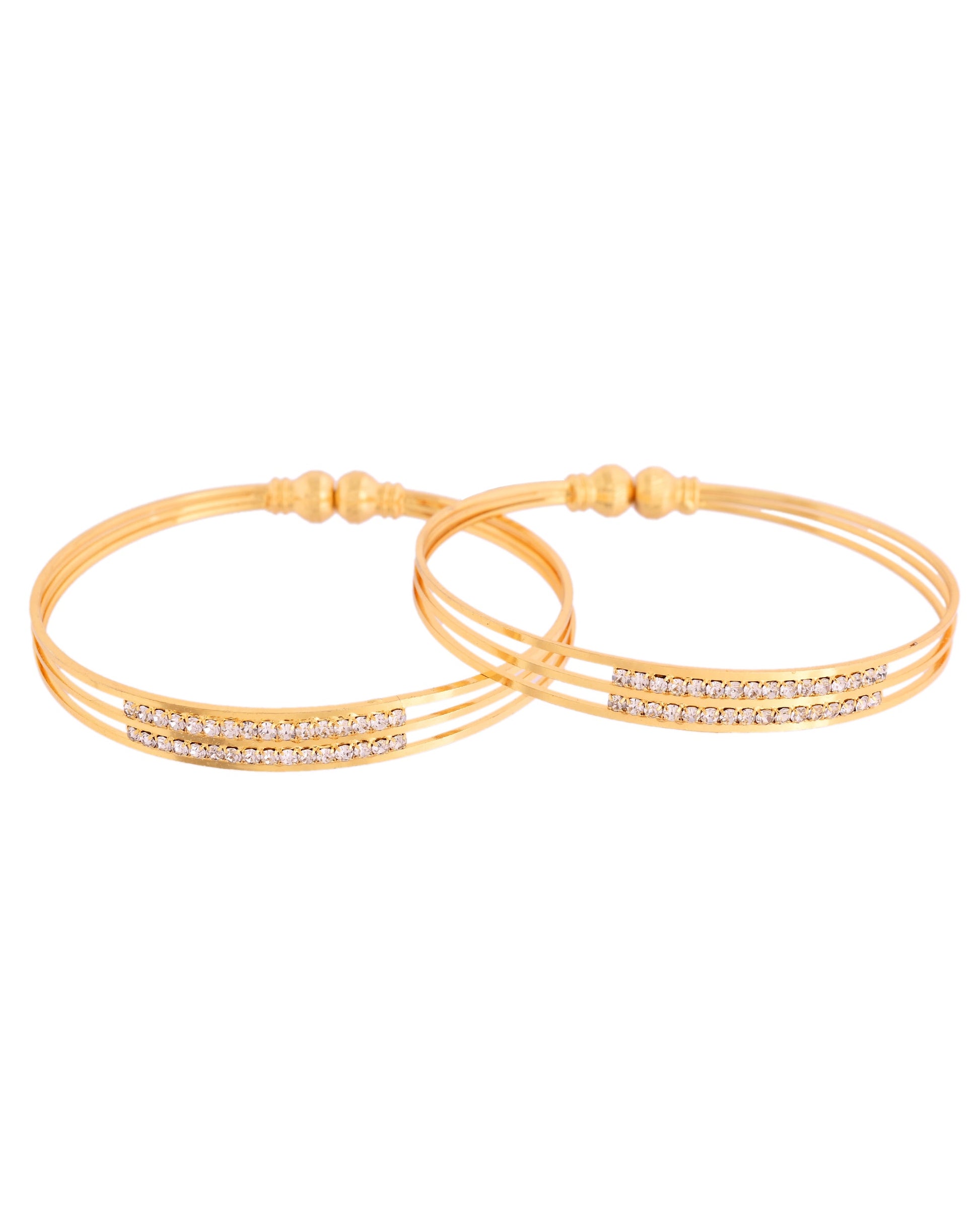 VOJ Set Of 2 Gold Polished Stone Studded Bangle - Swadesiicart