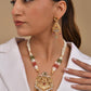 VOJ Gold Polished Designer Long Necklace With Earrings Set | Swadesiicart