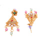 VOJ Gold Polished Designer Long Necklace With Earrings Set | Swadesiicart