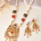 VOJ Gold Polished Designer Long Necklace With Earrings Set | Swadesiicart