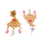 VOJ Gold Polished Traditional Long Necklace With Earrings Set | Swadesiicart