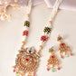 VOJ Gold Polished Traditional Long Necklace With Earrings Set | Swadesiicart