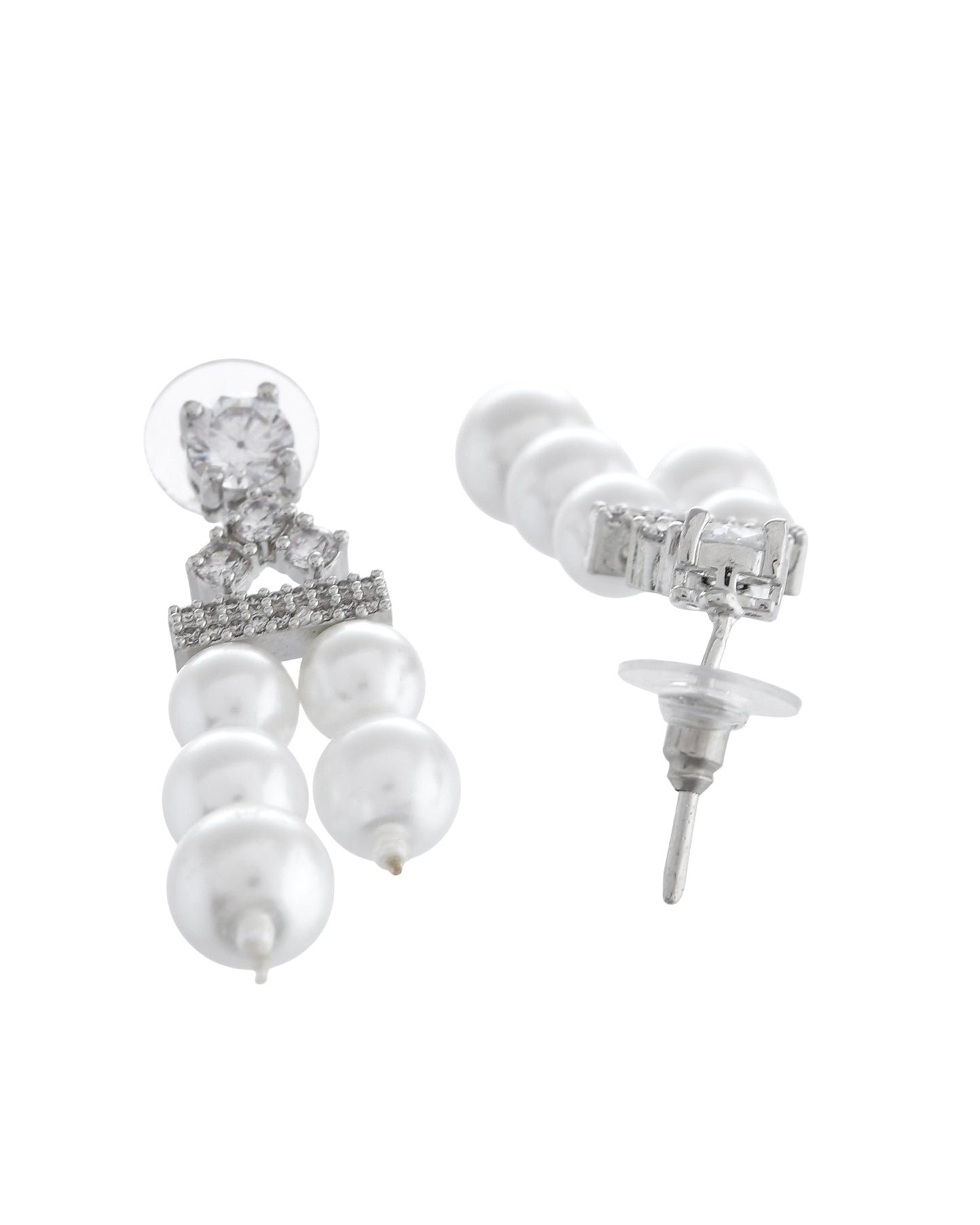 VOJ Silver Plated Pearl & Ad Studded Designer Jewellery Set - Swadesiicart