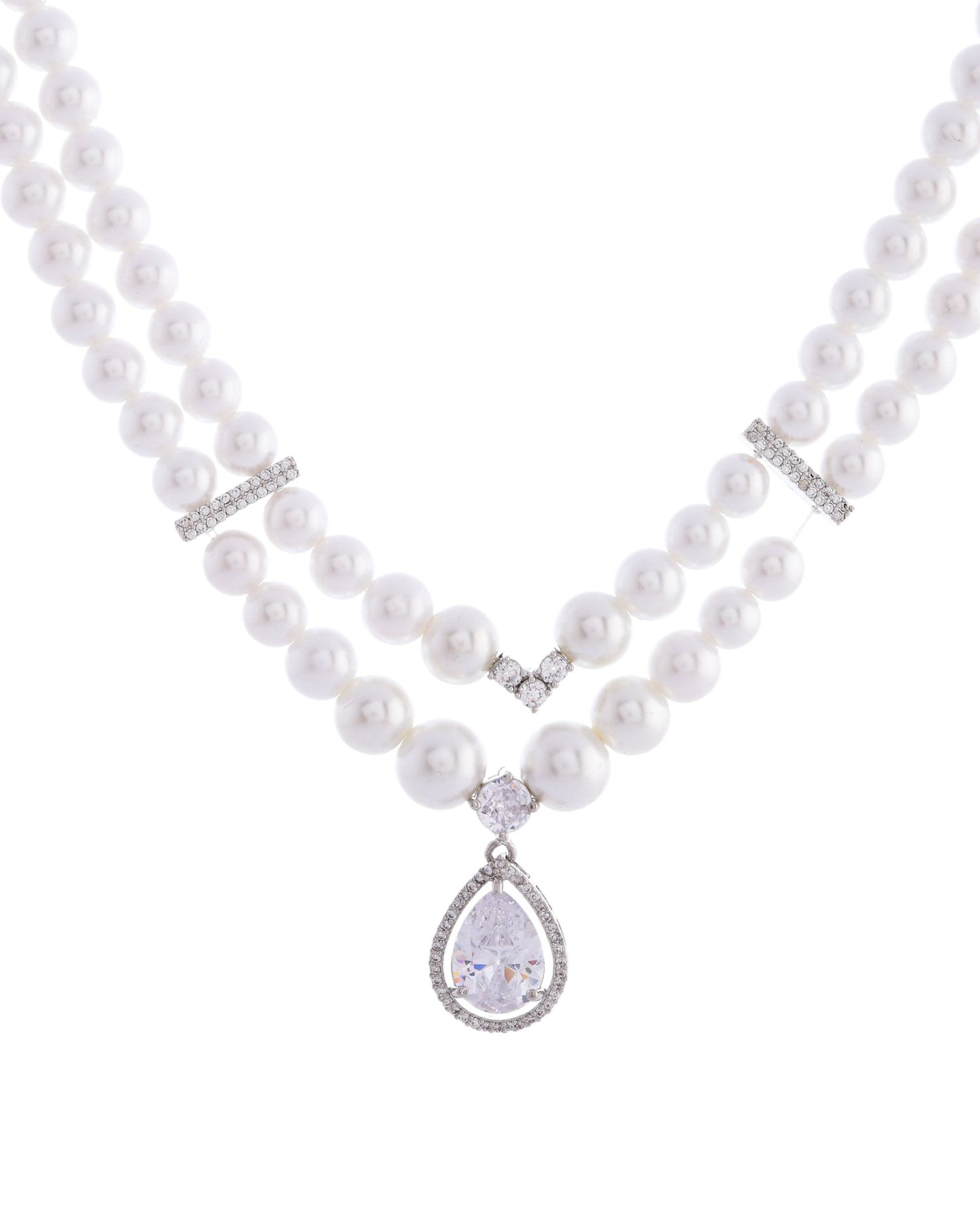 VOJ Silver Plated Pearl & Ad Studded Designer Jewellery Set - Swadesiicart