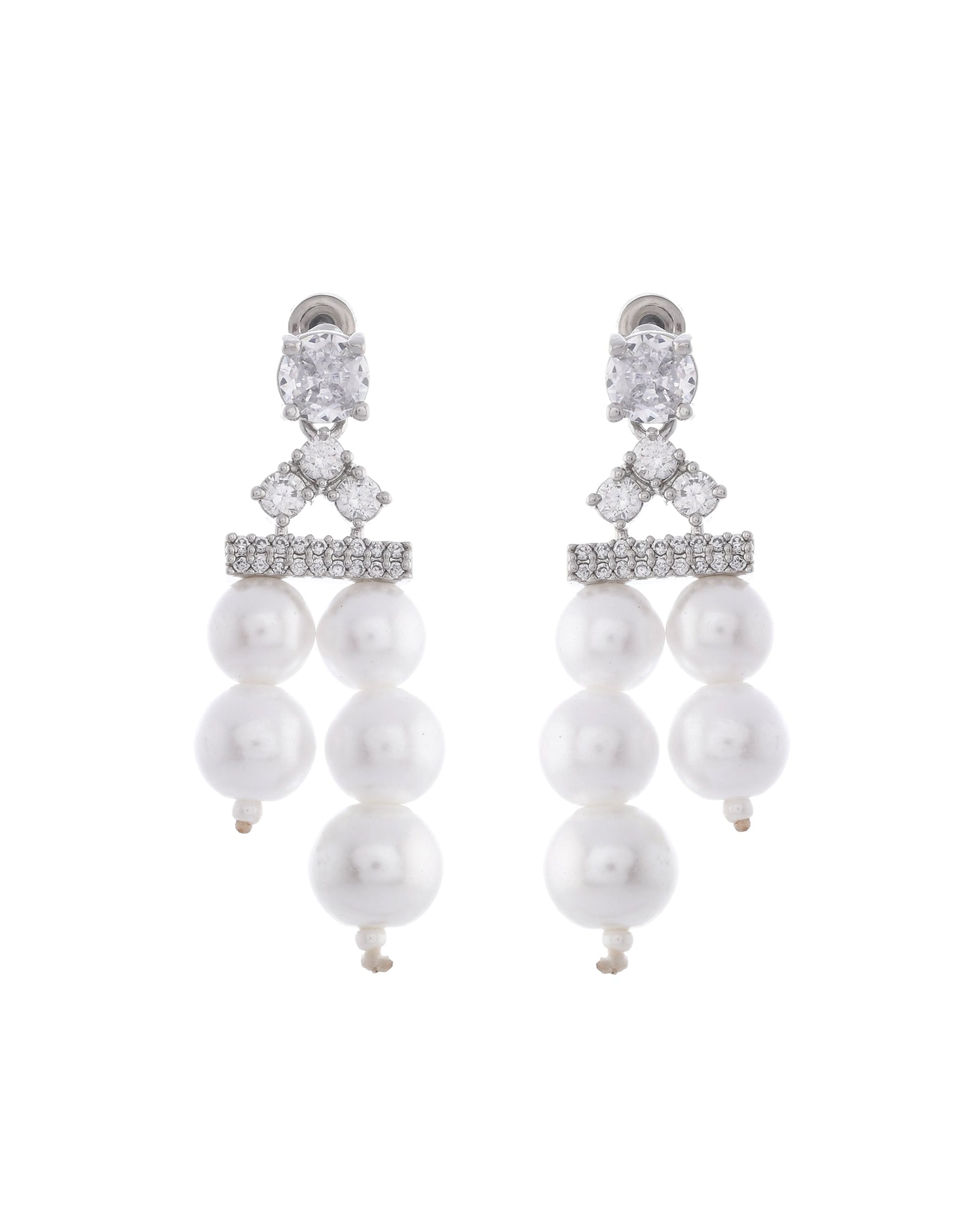 VOJ Silver Plated Pearl & Ad Studded Designer Jewellery Set - Swadesiicart