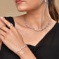 VOJ Silver Plated Baby Pink Stone Studded Necklace With Earrings, Ring And Bracelet Set | Swadesiicart